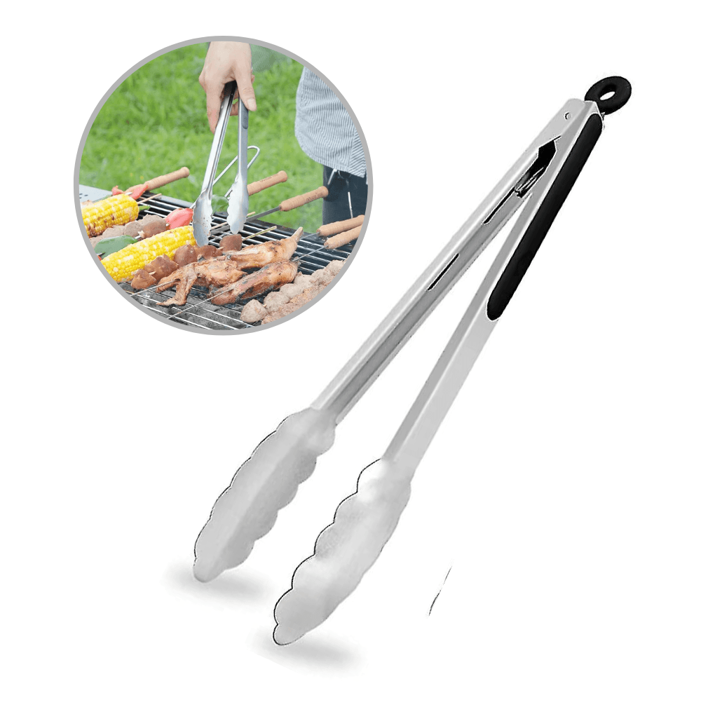 Cleste pentru bucatarie si grill Koken.ro, Otel inoxidabil/Silicon, gătește și servește cu ușurință, 36x3,8 cm, Negru/Argintiu - köken