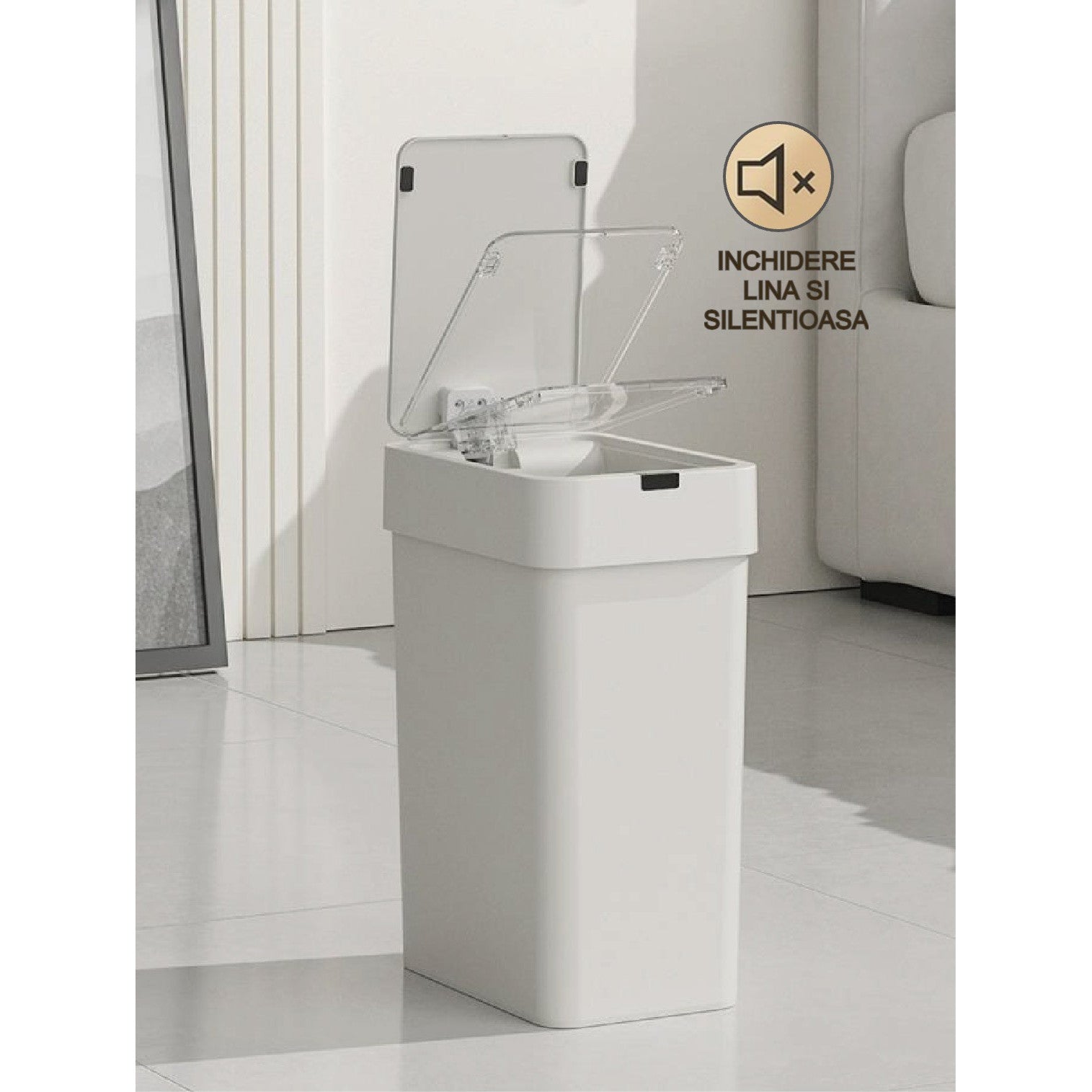 Cos de gunoi cu senzor de miscare infrarosu, 9 L, Koken Capac automat anti-miros, silentios, Rezistent la apa IPX5, Design elegant slim, Cos gunoi bucatarie, baie, dormitor, 21.8x13x31.5 cm, Alb - 4 | YEO