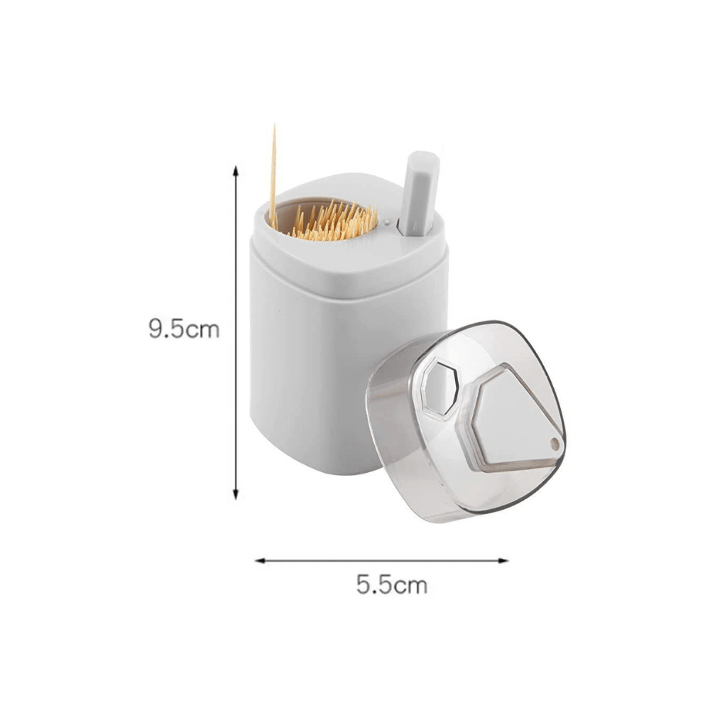 Dispenser Scobitori cu Buton de la Koken, Suport Rotativ din Plastic, 8,3 x 5,5 cm, Culoare Gri - 1 | YEO