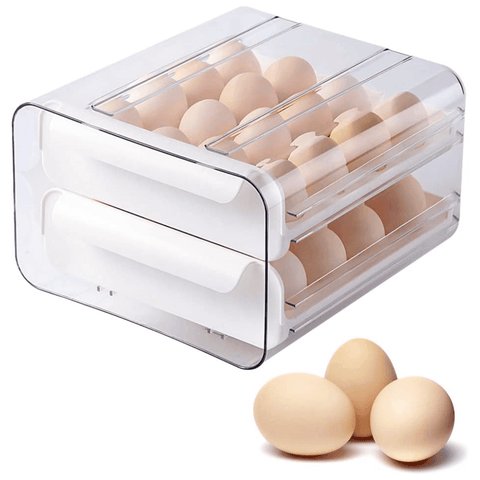 Egg Box Koken, Cutie Depozitare oua, Suport organizator oua pentru frigider, cu 2 niveluri, Plastic, Transparent - köken