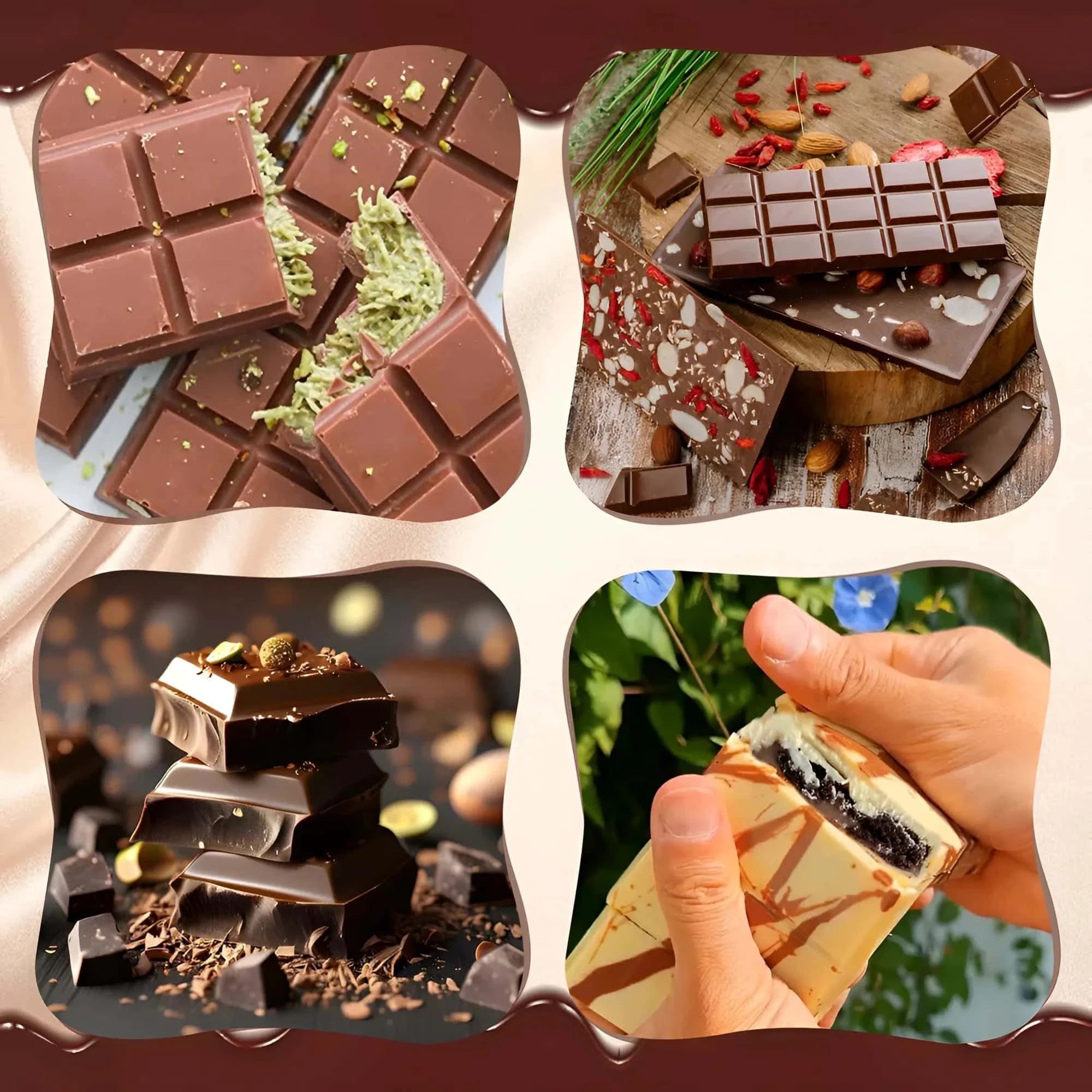 Forma ciocolata din silicon premium, antiaderenta Koken Forma clasica de ciocolata Dubai 10 patratele, 25 x13 x1.5 cm, Maro