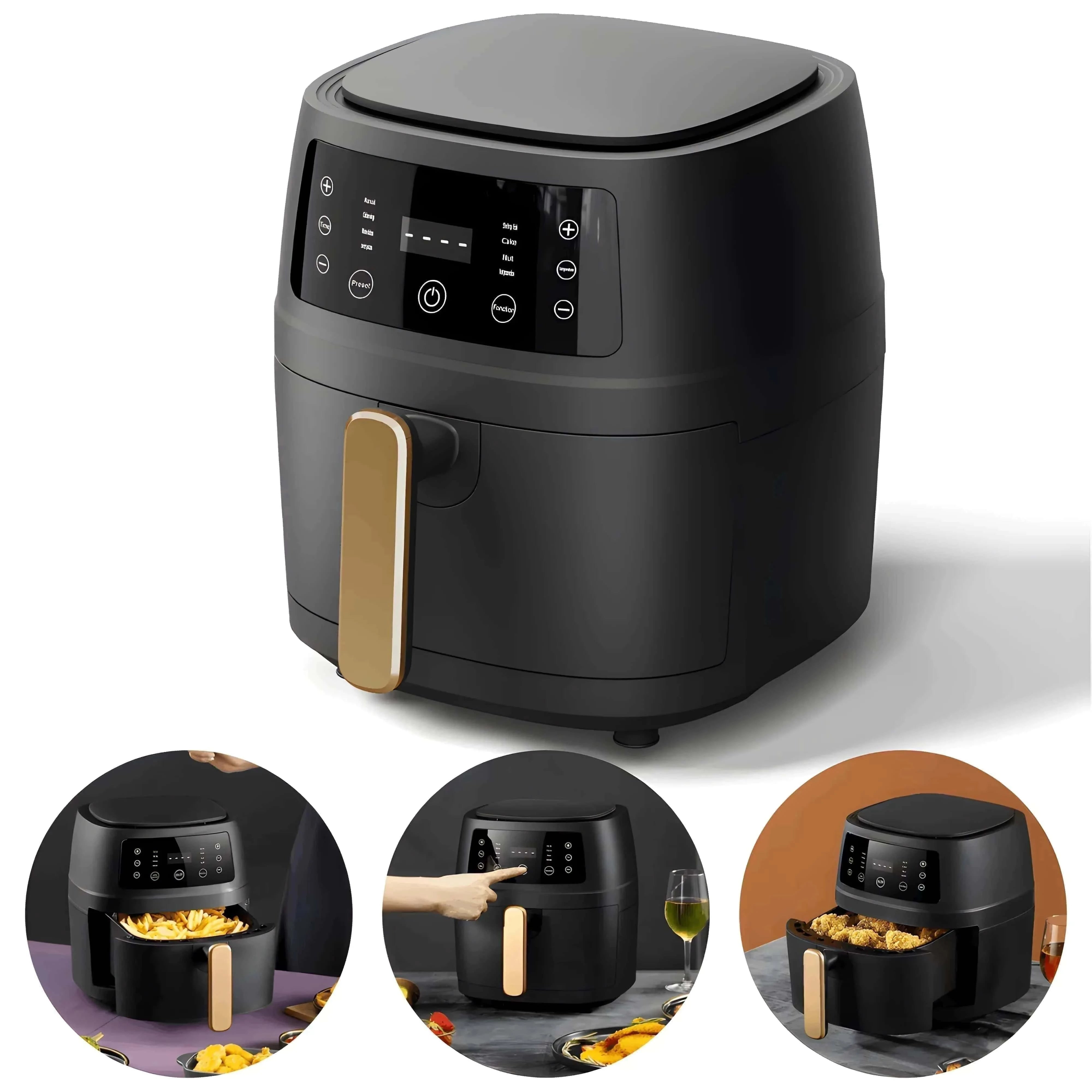 Friteuza cu aer cald Koken, Air Fryer Optiune Sanatoasa-fara ulei, Putere 2400W, 8 programe, capacitate 8L, temperatura ajustabila,vas detasabil, 32x25,5 cm, Negru