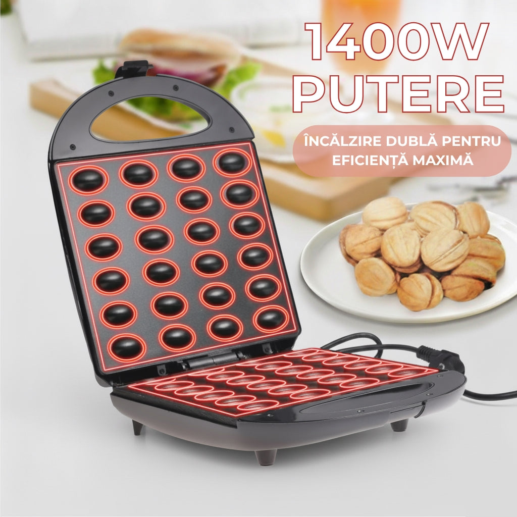 Aparat electric pentru coacere forme de nuci Koken, 24 cavități, 1400W, strat antiaderent, indicator luminos, carcasă termoizolată, Plastic/Inox Negru - 1 | YEO