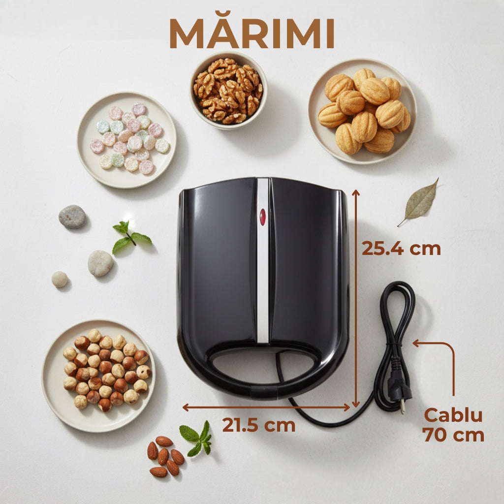 Aparat electric pentru coacere forme de nuci Koken, 24 cavități, 1400W, strat antiaderent, indicator luminos, carcasă termoizolată, Plastic/Inox Negru - 2 | YEO