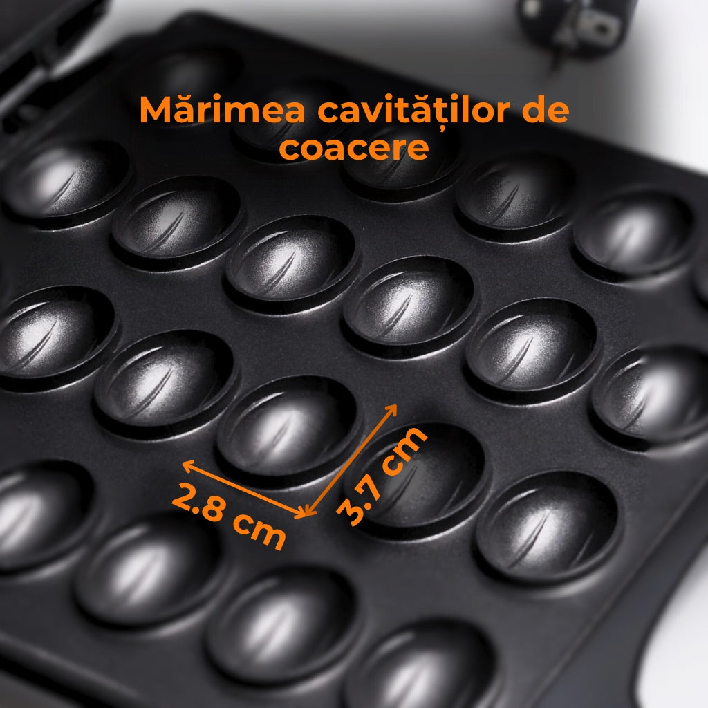 Aparat electric pentru coacere forme de nuci Koken, 24 cavități, 1400W, strat antiaderent, indicator luminos, carcasă termoizolată, Plastic/Inox Negru - 3 | YEO