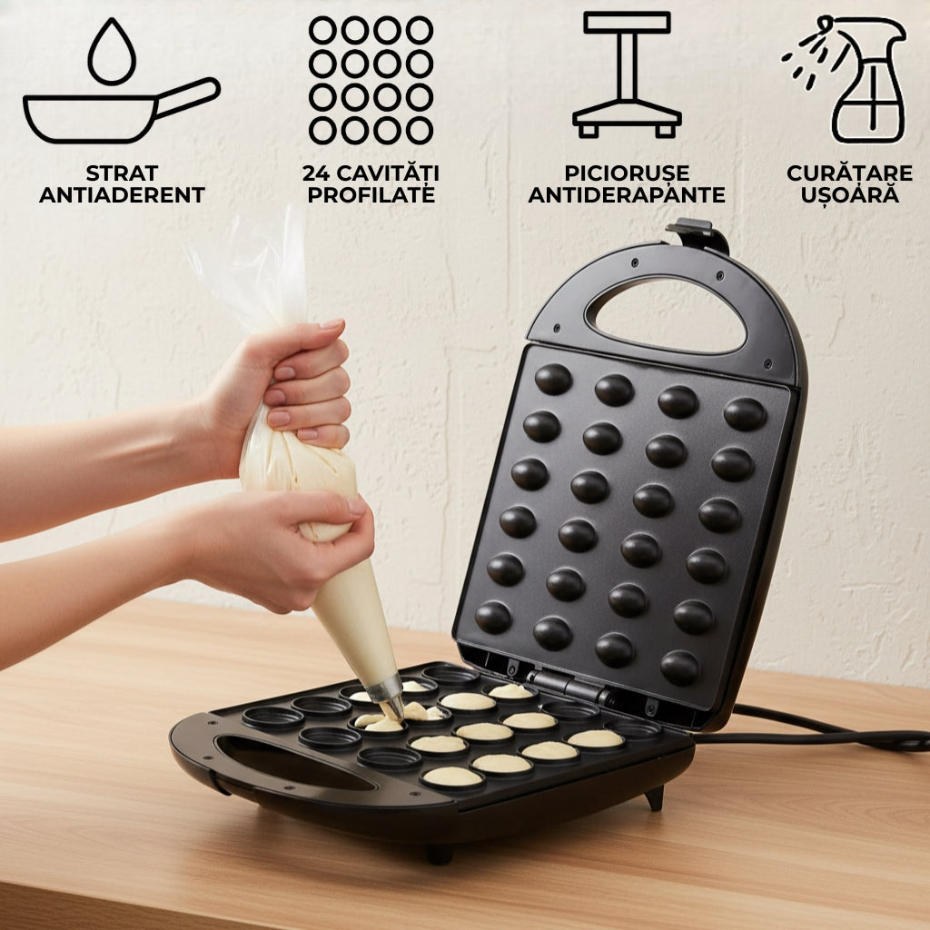 Aparat electric pentru coacere forme de nuci Koken, 24 cavități, 1400W, strat antiaderent, indicator luminos, carcasă termoizolată, Plastic/Inox Negru - 4 | YEO