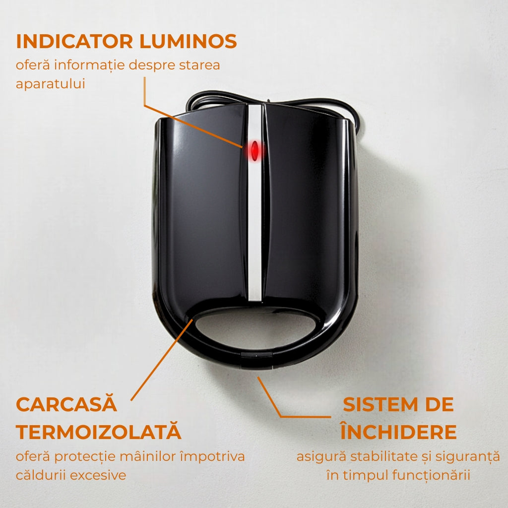 Aparat electric pentru coacere forme de nuci Koken, 24 cavități, 1400W, strat antiaderent, indicator luminos, carcasă termoizolată, Plastic/Inox Negru - 5 | YEO