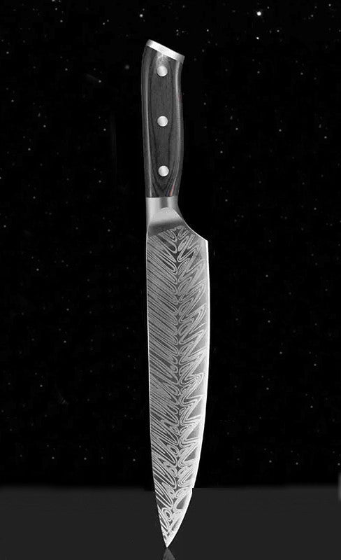 Koken Damascus Steel Professional Kitchen Knife, High Carbon Blade, 21 cm, Wooden Handle