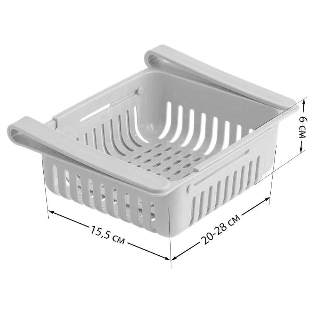 Organizator pentru frigider sau raft Extensibil Koken, organizare eficientă, Cos de depozitare din plastic, depozitare convenabilă, aspect modern, 28x15.5x6 cm, Alb - 1 | YEO