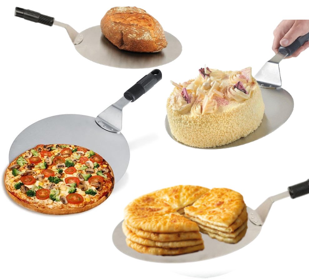 Lopata pizza Koken, tava rotundă din oțel inoxidabil, Maner Plastic, spatula