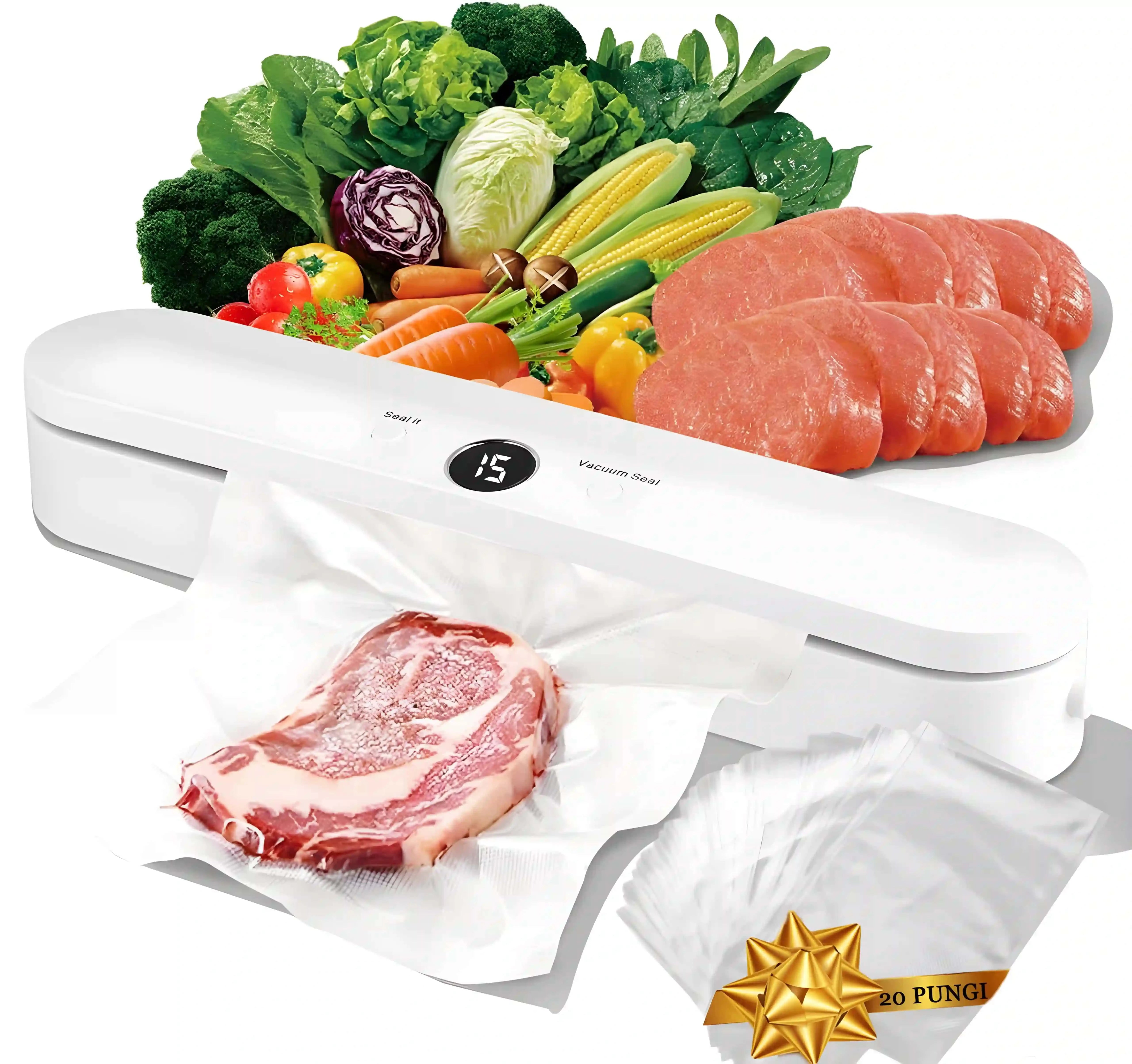 Aparat de Vidat alimente Koken, Dispozitiv pentru sigilarea pungilor, 2 în 1 de 28 cm bara de lipire, Alb