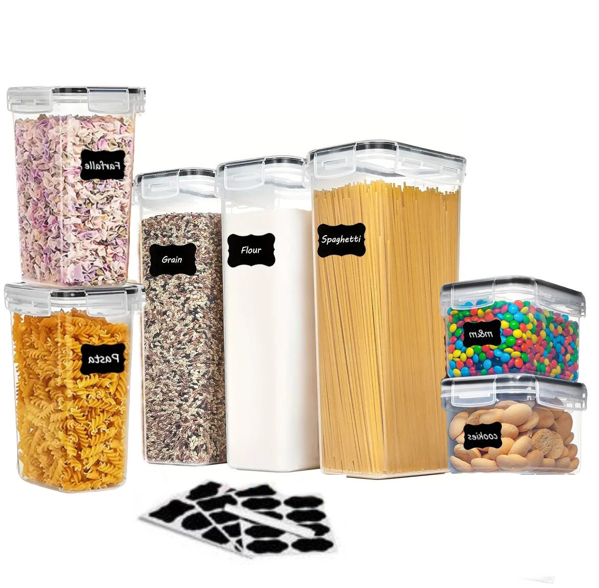 Set 8/7/6 recipiente depozitare Koken, sigure pentru cuptorul cu microunde/masina de spalat vase/congelator,  Caserole etanșe depozitare alimente, plastic fara BPA, Transparent/Negru - 3 | YEO