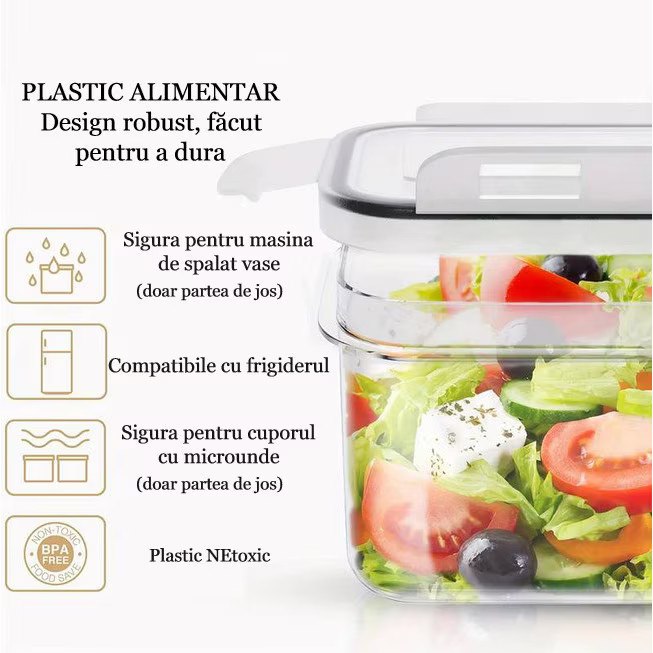 Recipiente etanse de depozitare Koken, plastic fara BPA, Set 3 Caserole, Transparent/Negru - 2 | YEO