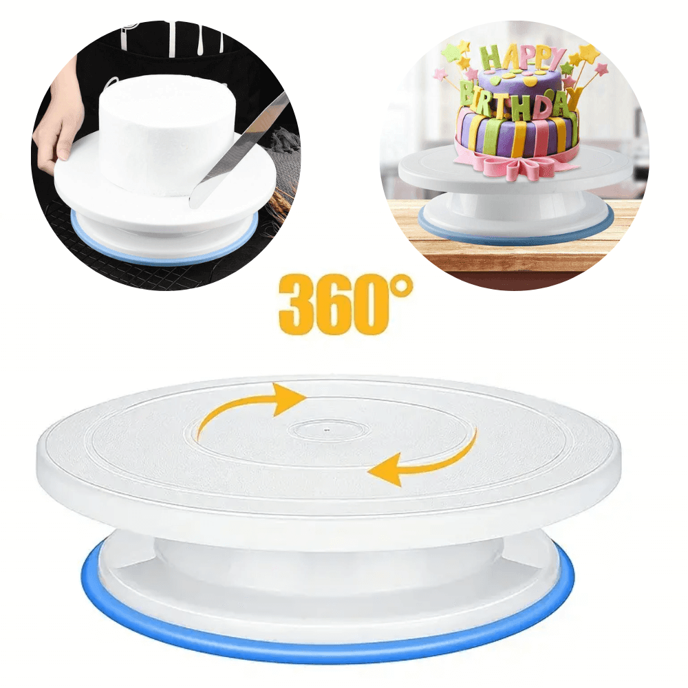 Platou rotativ cofetarie/patiserie Koken, Suport pentru ornare tort sau prajituri, Margine antiderapanta din cauciuc, diametru 28cm, Alb