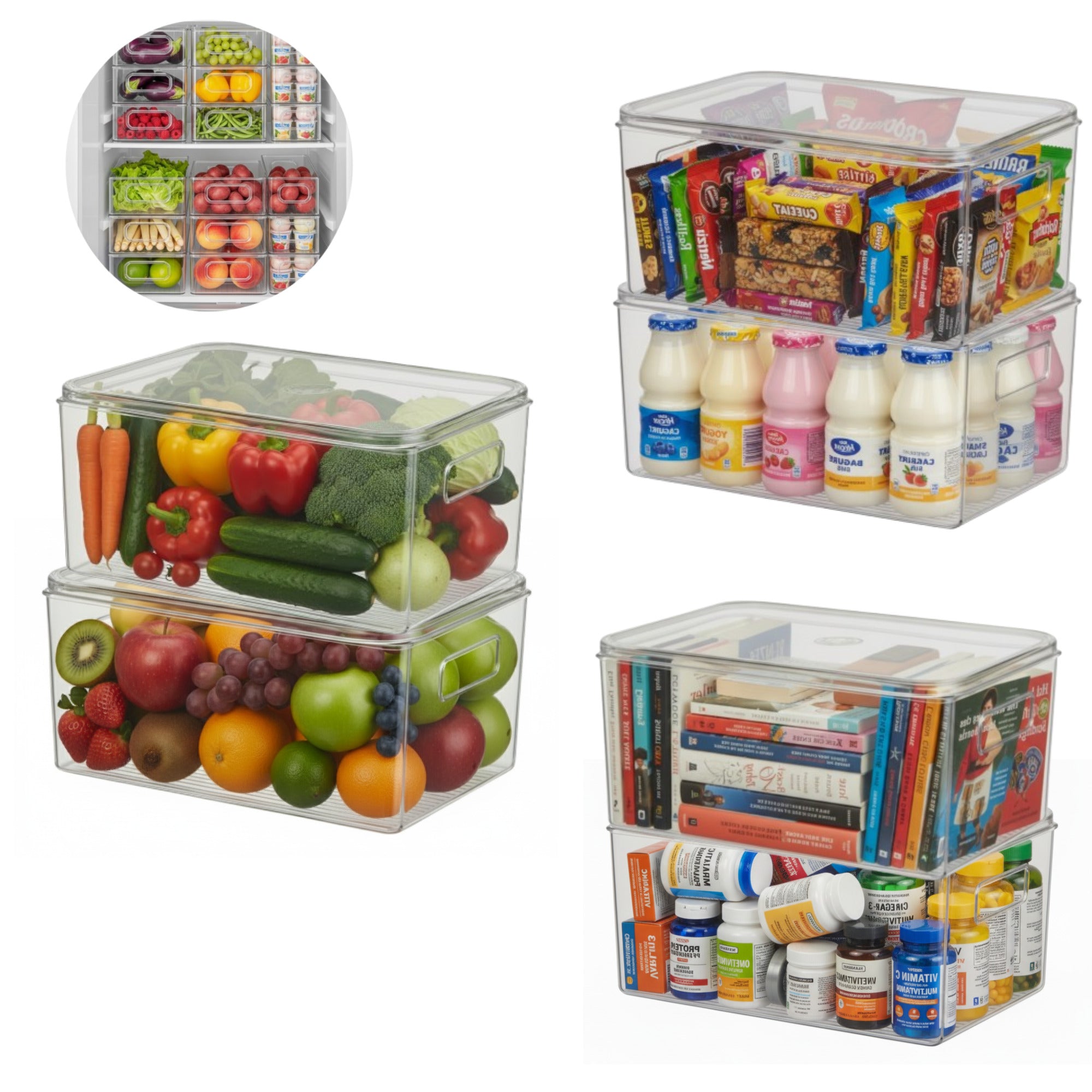 Cutie depozitare alimente cu capac Koken, organizator pentru frigider, birou, bucatarie 23.5x13x11 cm, plastic transparent fara BPA