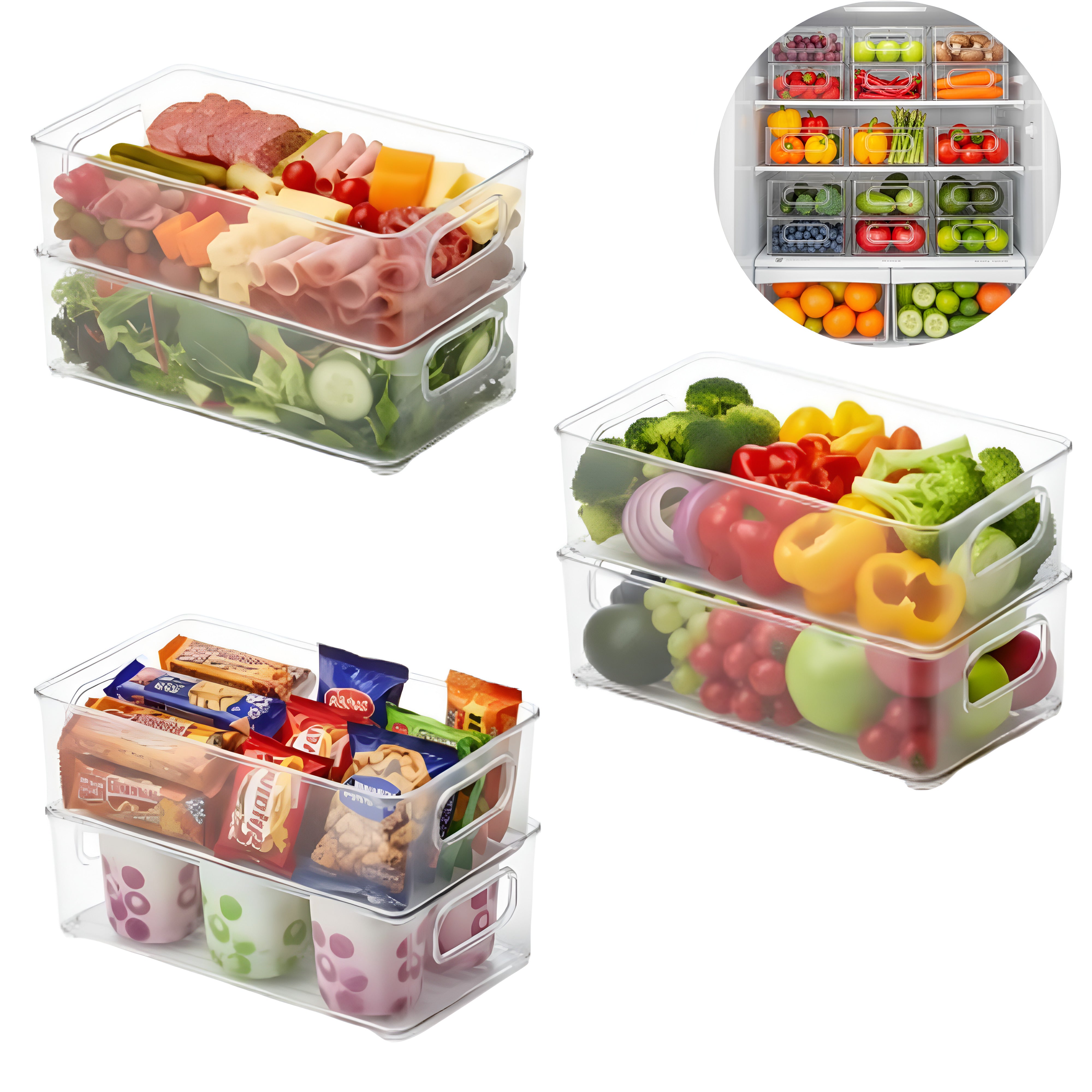 Recipient pentru frigider si rafturi bucatarie Koken, perfect pentru fructe si legume, 25.5x10x7 cm, plastic transparent fara BPA