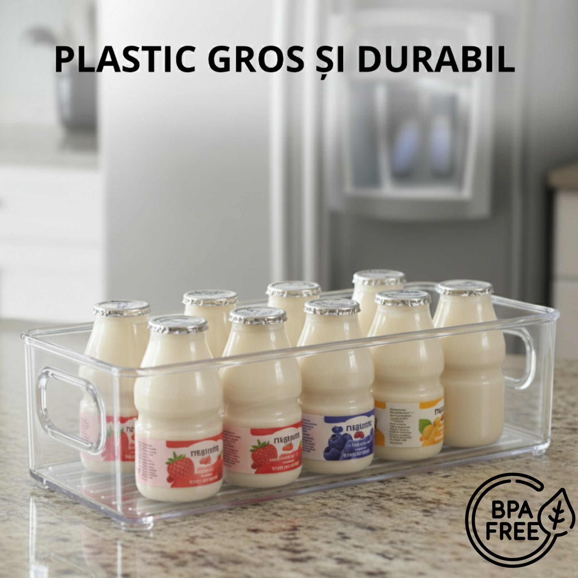 Recipient pentru frigider si rafturi bucatarie Koken, perfect pentru fructe si legume, 25.5x10x7 cm, plastic transparent fara BPA - 2 | YEO
