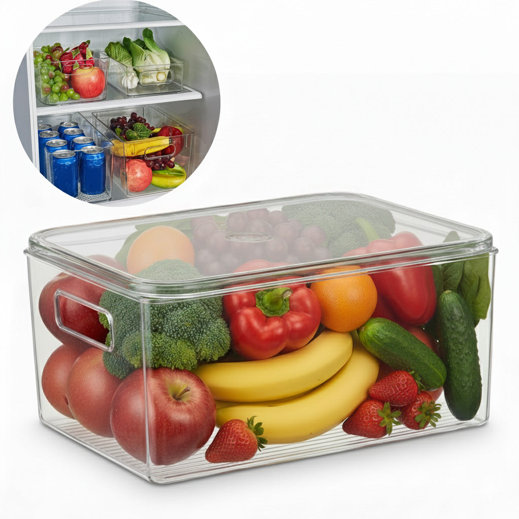 Cutie depozitare alimente cu capac Koken, organizator pentru frigider, birou, bucatarie 23.5x13x11 cm, plastic transparent fara BPA