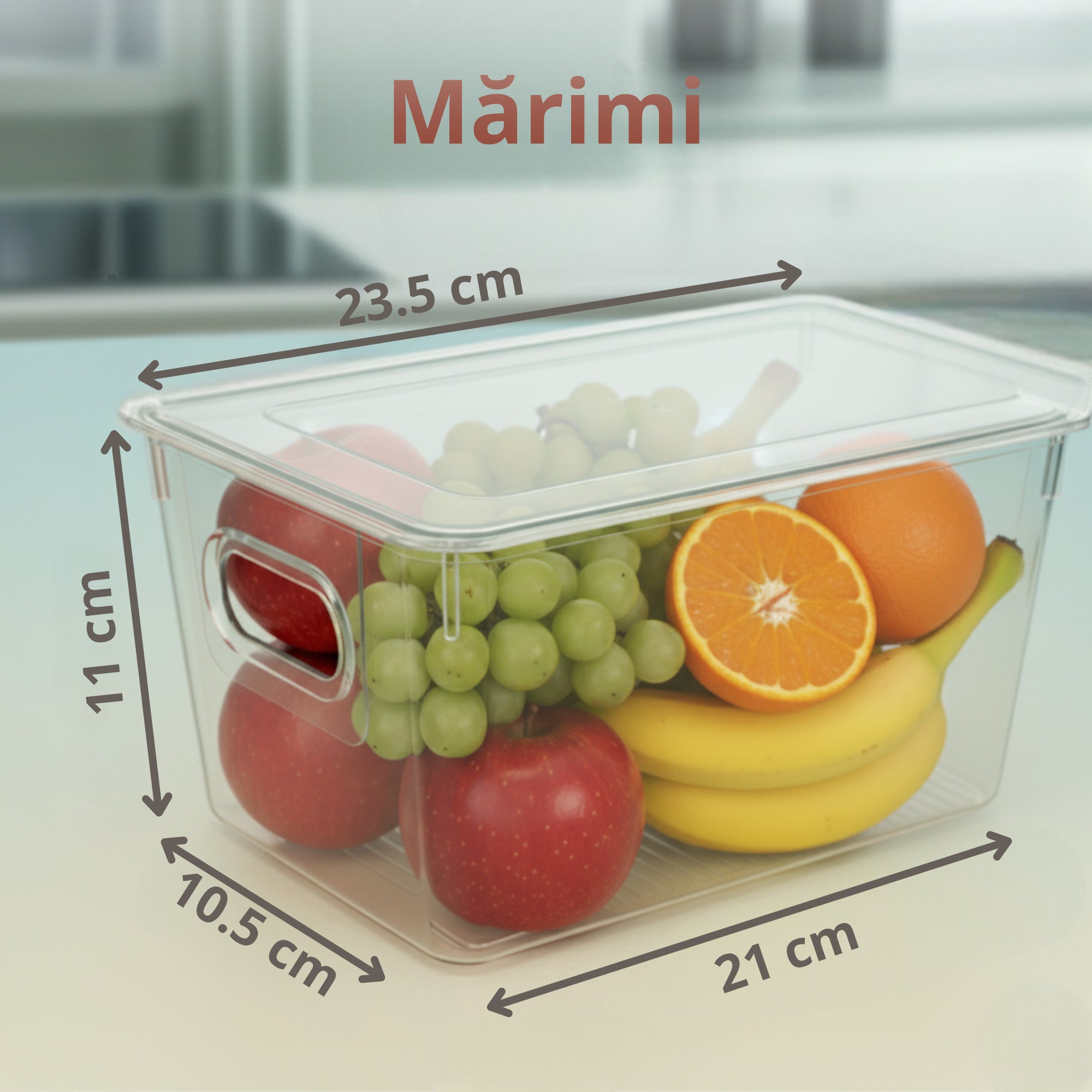Cutie depozitare alimente cu capac Koken, organizator pentru frigider, birou, bucatarie 23.5x13x11 cm, plastic transparent fara BPA - 1 | YEO