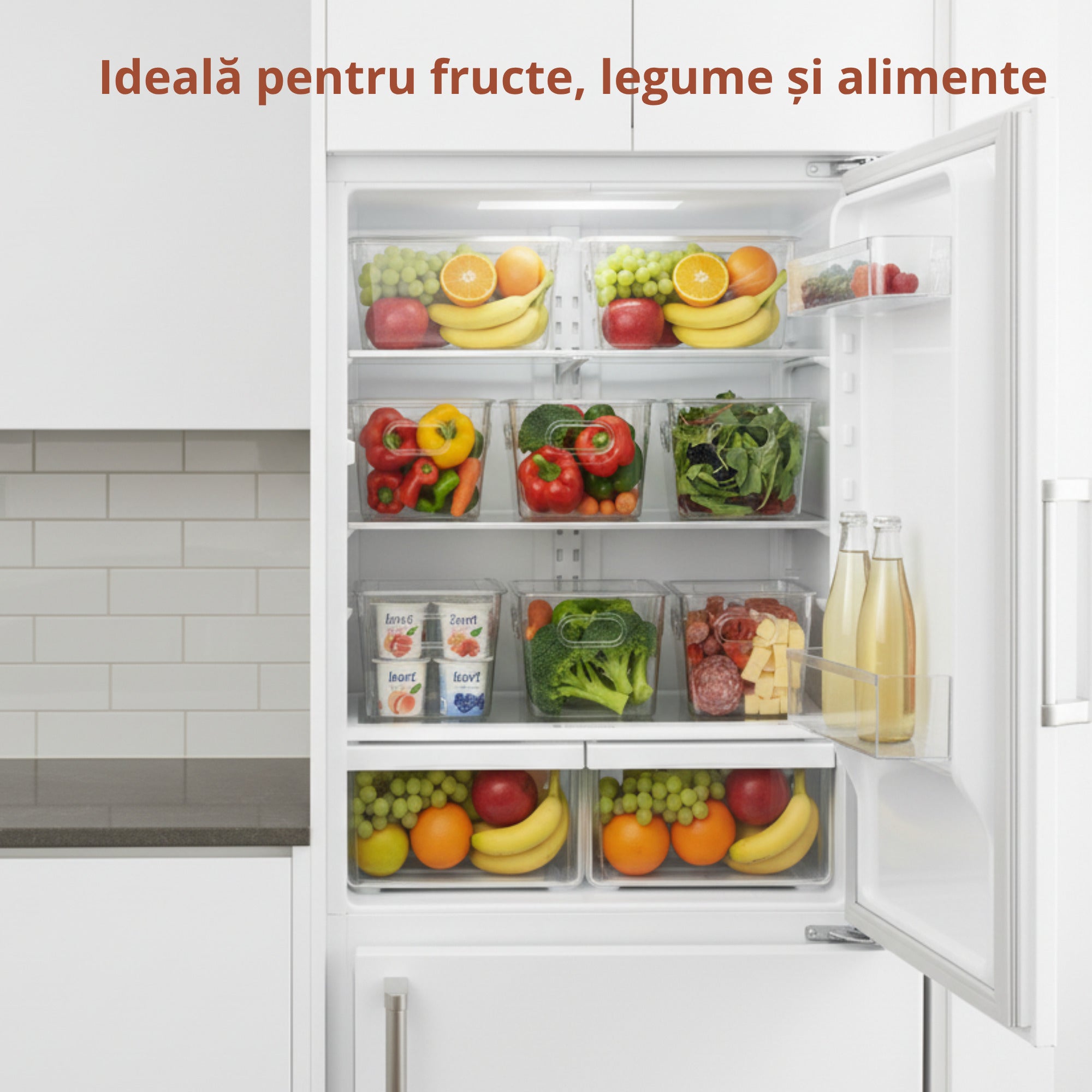 Cutie depozitare alimente cu capac Koken, organizator pentru frigider, birou, bucatarie 23.5x13x11 cm, plastic transparent fara BPA - 2 | YEO