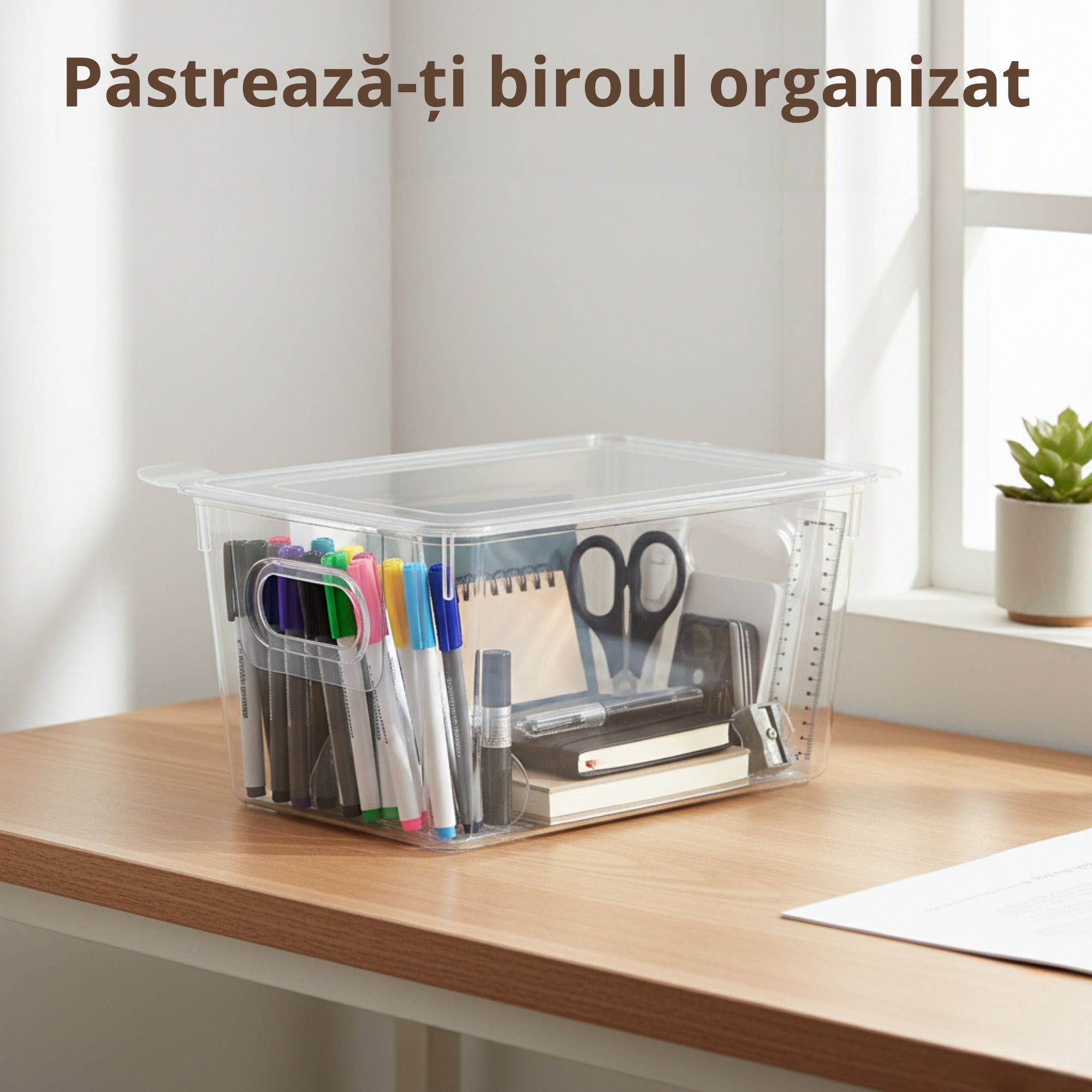 Cutie depozitare alimente cu capac Koken, organizator pentru frigider, birou, bucatarie 23.5x13x11 cm, plastic transparent fara BPA - 3 | YEO