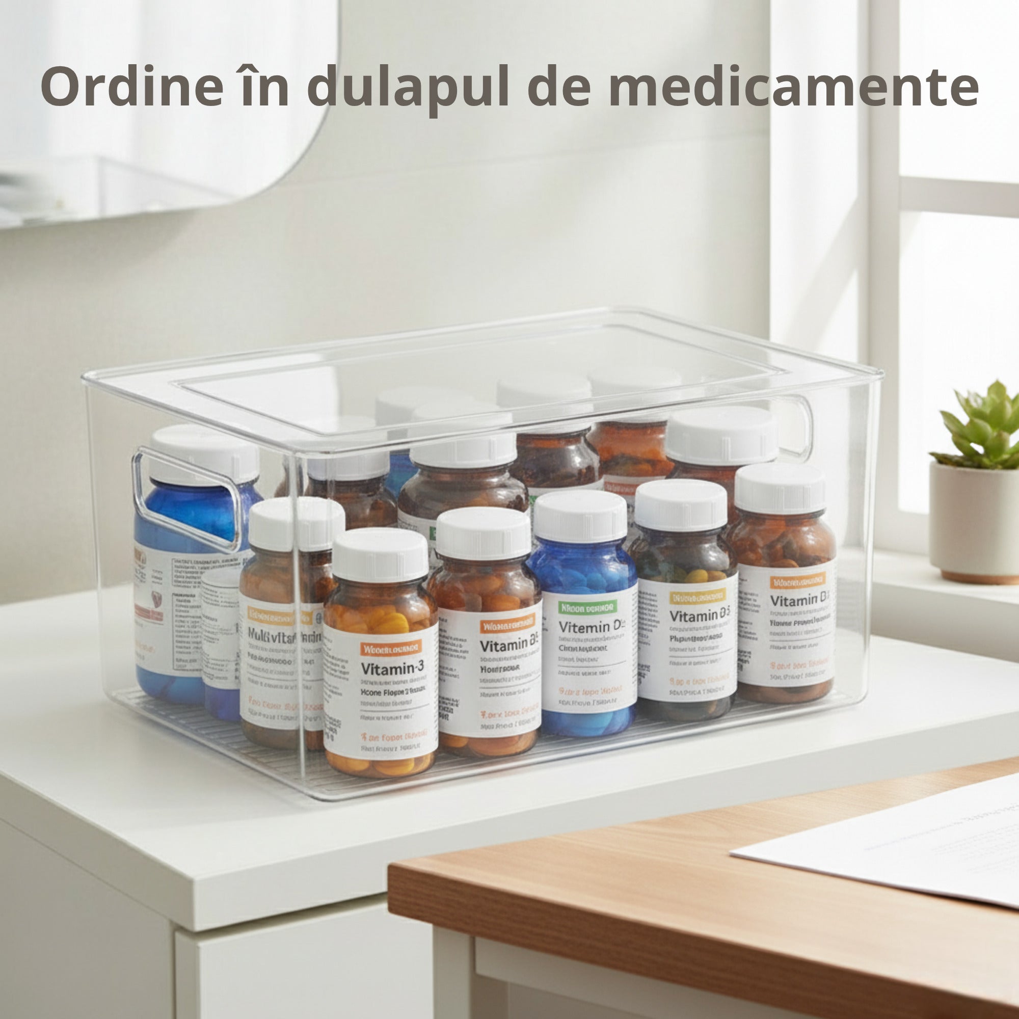 Cutie depozitare alimente cu capac Koken, organizator pentru frigider, birou, bucatarie 23.5x13x11 cm, plastic transparent fara BPA - 4 | YEO