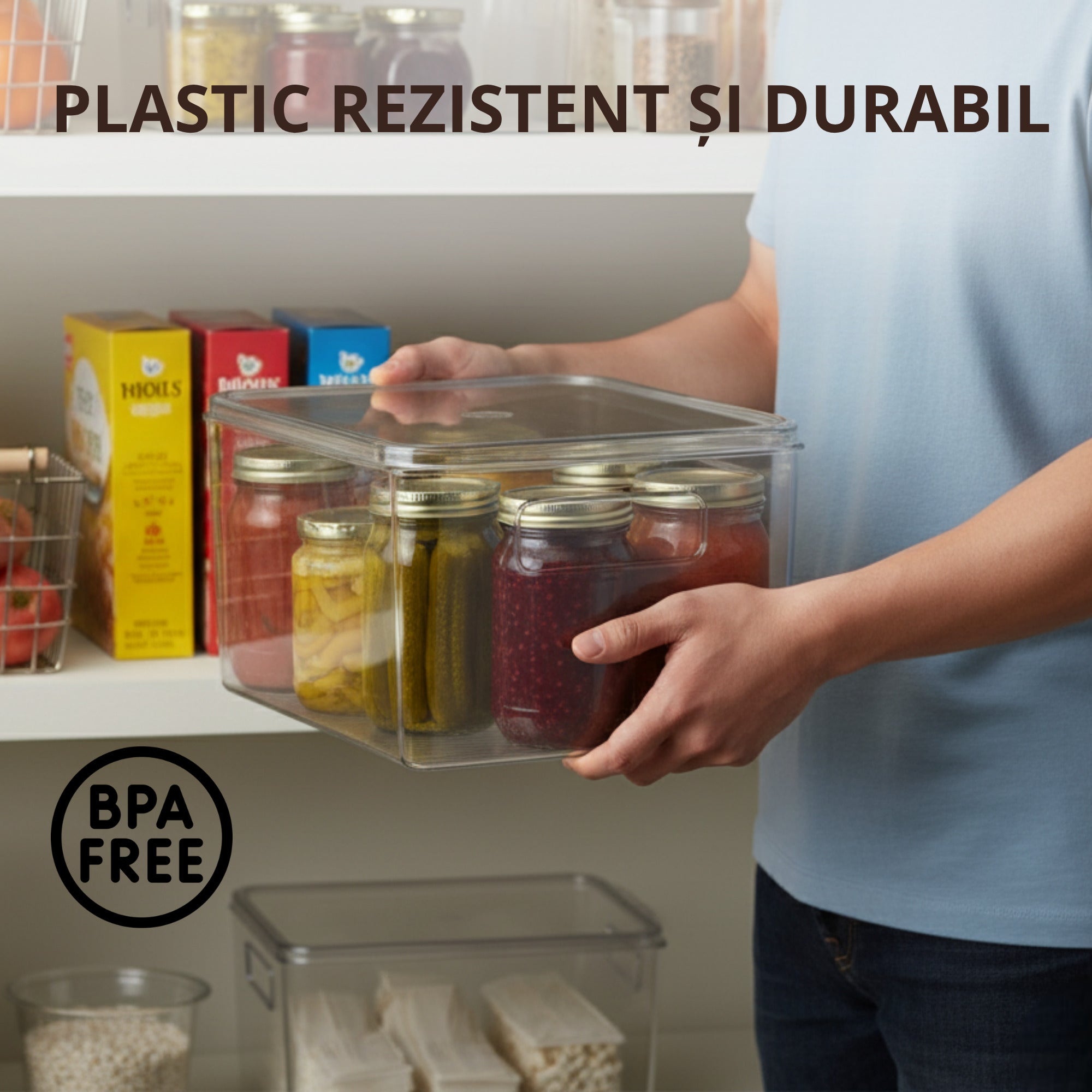 Cutie depozitare alimente cu capac Koken, organizator pentru frigider, birou, bucatarie 23.5x13x11 cm, plastic transparent fara BPA - 5 | YEO
