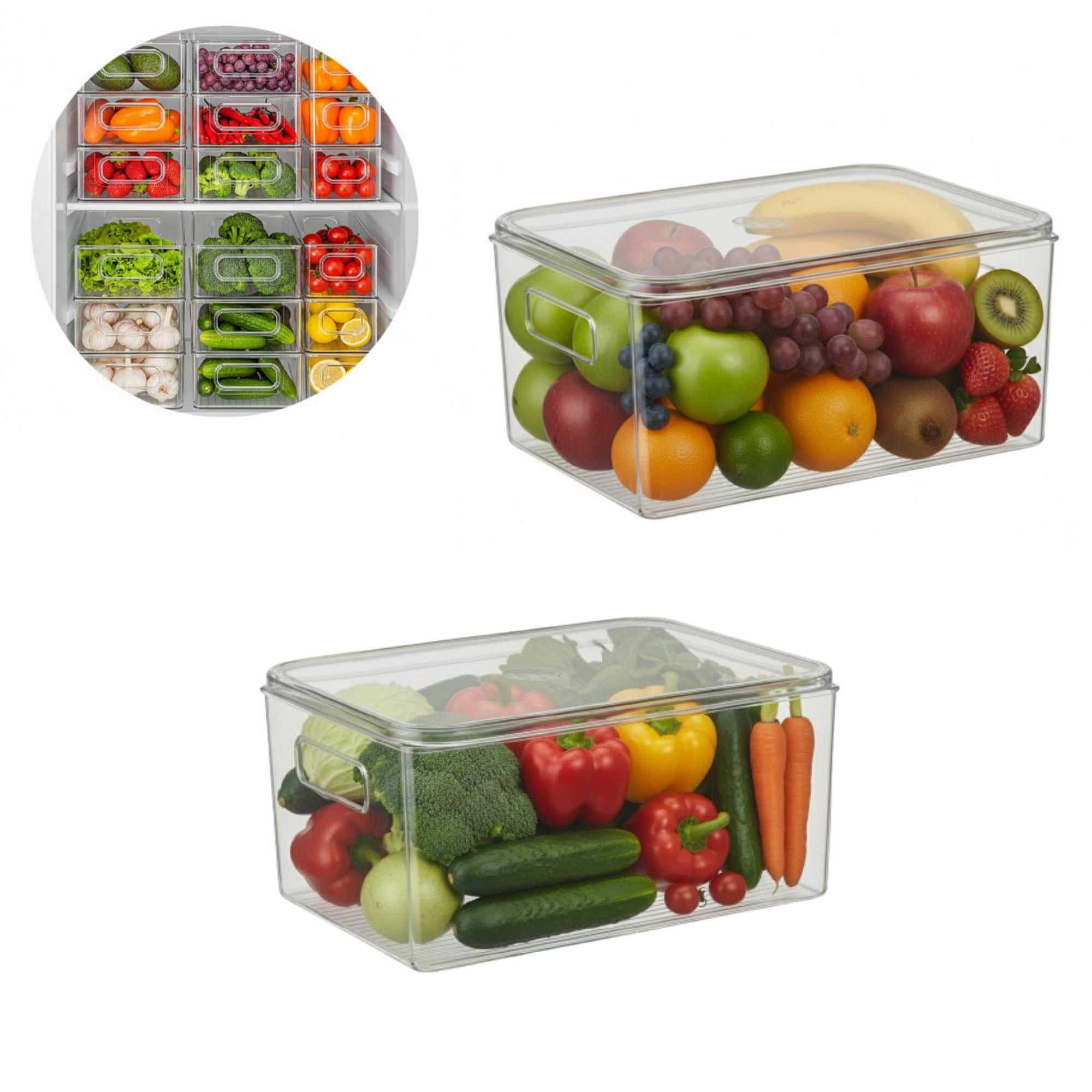 Cutie depozitare alimente cu capac Koken, organizator pentru frigider, birou, bucatarie 23.5x13x11 cm, plastic transparent fara BPA - 6 | YEO