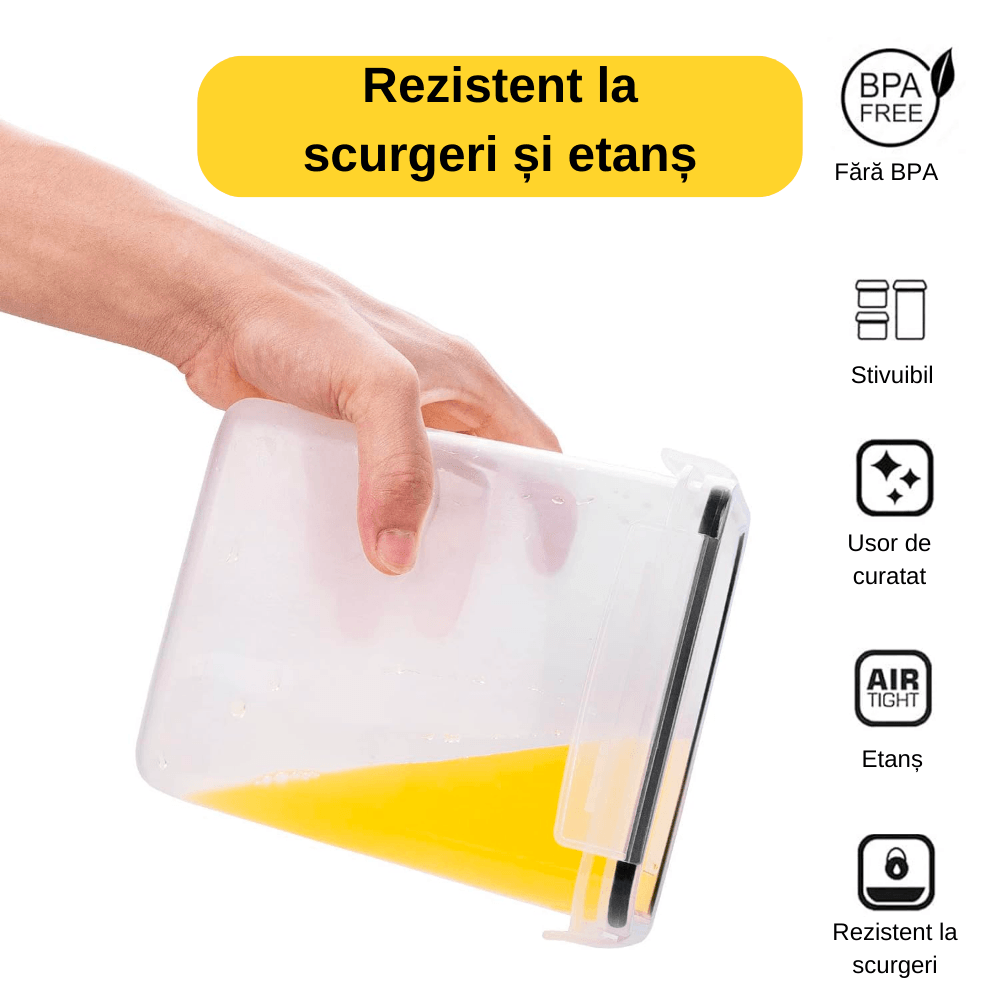 Recipiente de depozitare Koken.ro, sigure pentru cuptorul cu microunde/masina de spalat vase/congelator, Set 24/18/16/14 Caserole etanșe depozitare alimente, plastic fara BPA, Transparent/Negru - köken