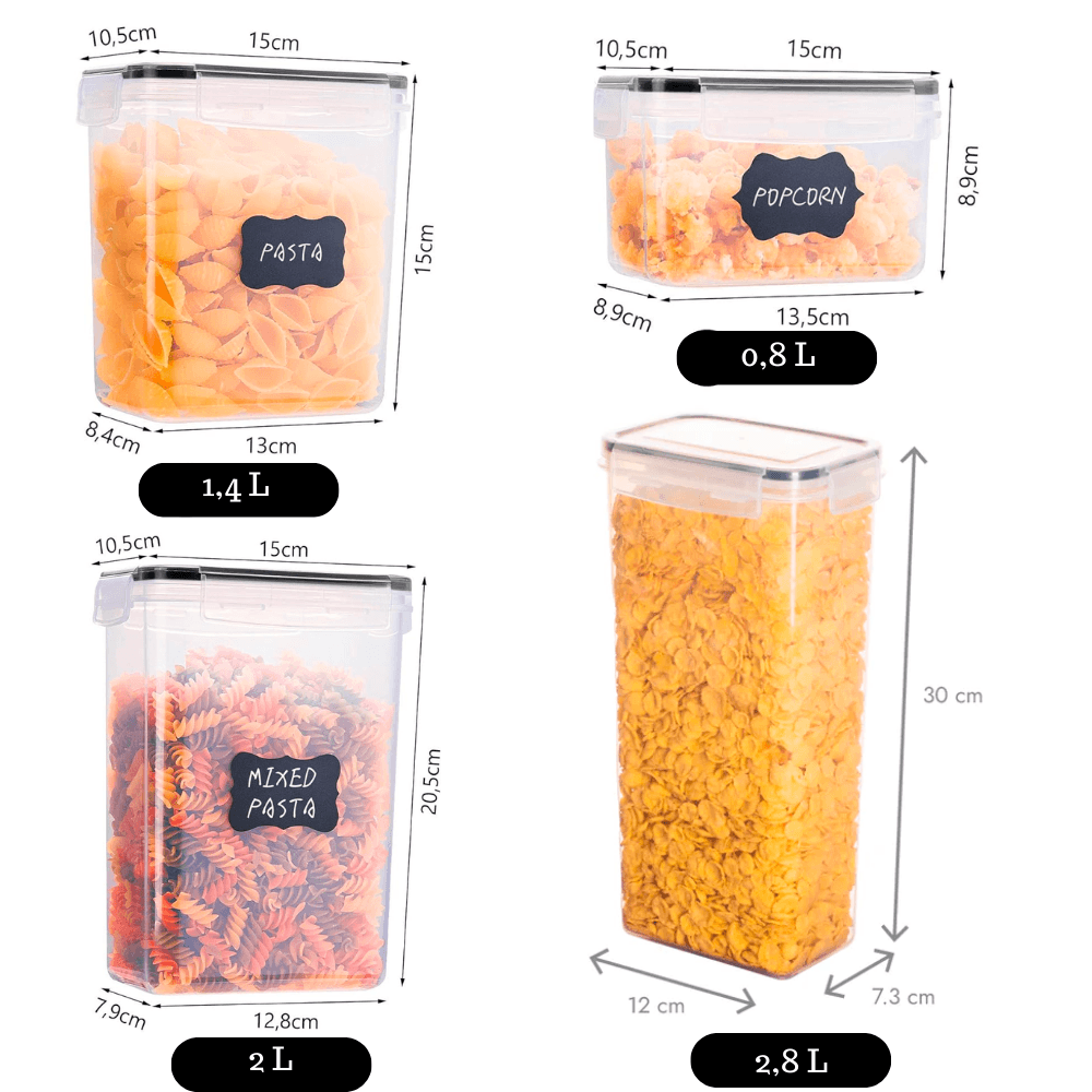 Recipiente etanse de depozitare Koken.ro, plastic fara BPA, Transparent/Negru - köken