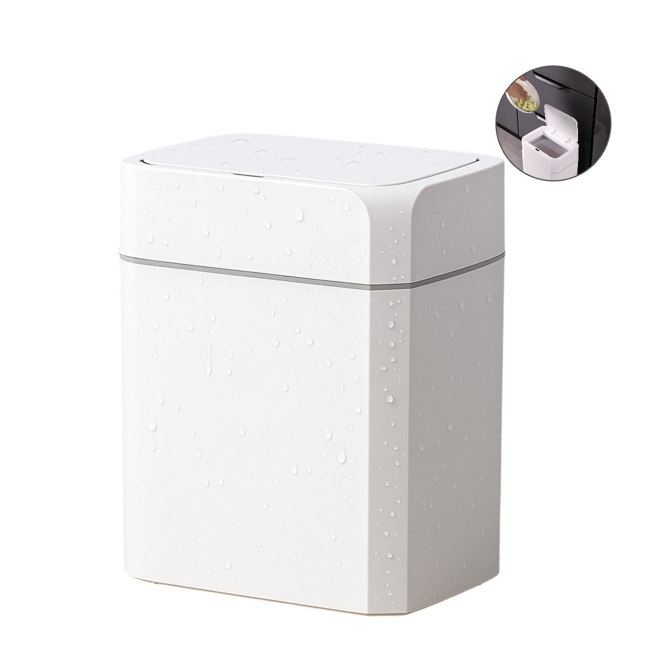 Cos de gunoi cu senzor de miscare infrarosu Koken, 18 L, Cos gunoi bucatarie, capac automat anti-miros, silentios, Rezistent la apa IPX5, Design elegant, 25.5x19x40 cm, Alb