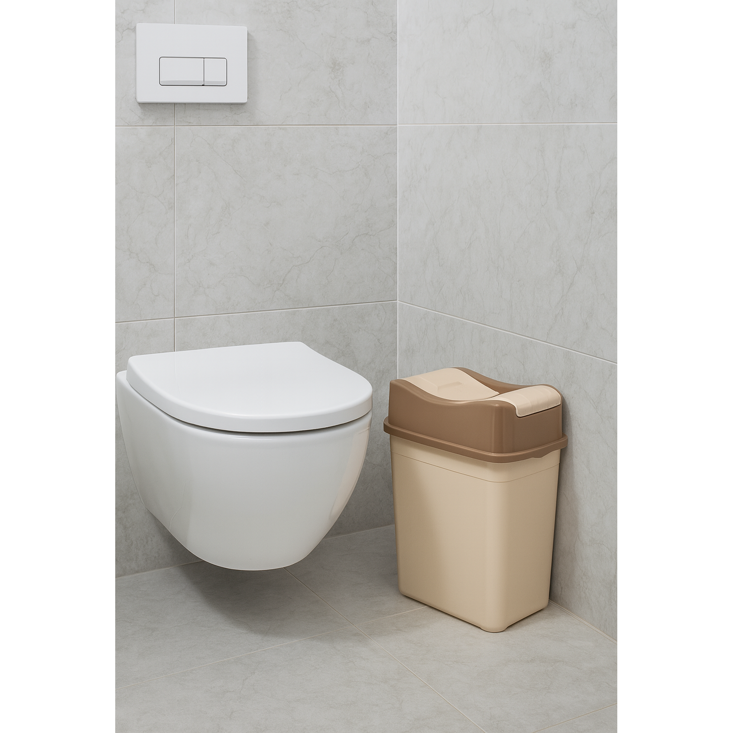 Cos de gunoi 10L Koken, cu capac rabatabil, cos de gunoi bucatarie, baie, birou, compact 38.8 x 18.9 x 24.3 cm, Plastic, Maro-Bej - 4 | YEO