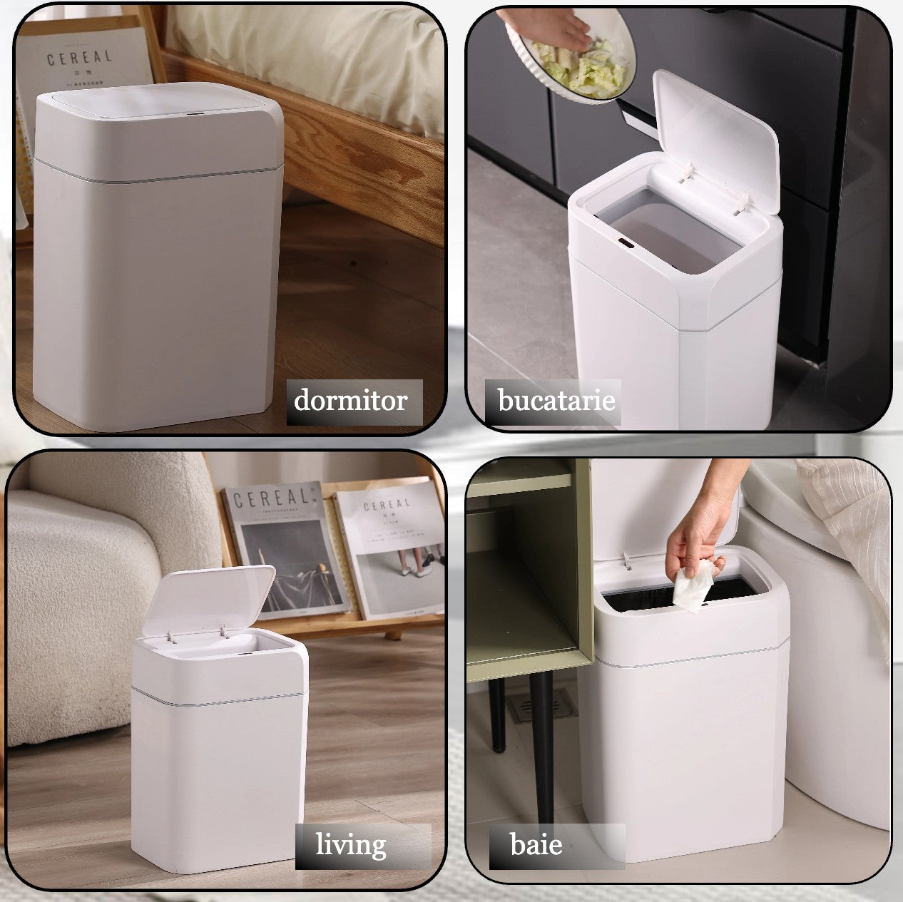Cos de gunoi cu senzor de miscare infrarosu Koken, 18 L, Cos gunoi bucatarie, capac automat anti-miros, silentios, Rezistent la apa IPX5, Design elegant, 25.5x19x40 cm, Alb - 2 | YEO
