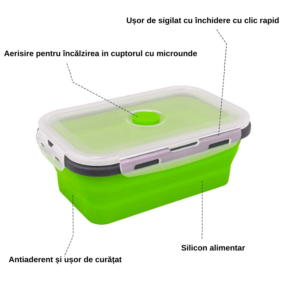 Set 4 caserole dreptunghiulare pliabile Koken, Recipiente din silicon cu capac - 2 | YEO