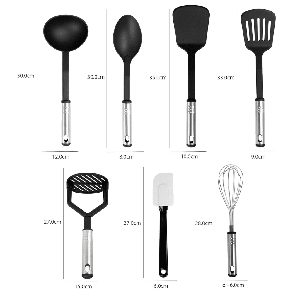 Set Ustensile bucatarie Koken, 17 piese de bucătărie din nailon și oțel inoxidabil, antiaderente și rezistente la căldură + Suport Lingura - 1 | YEO