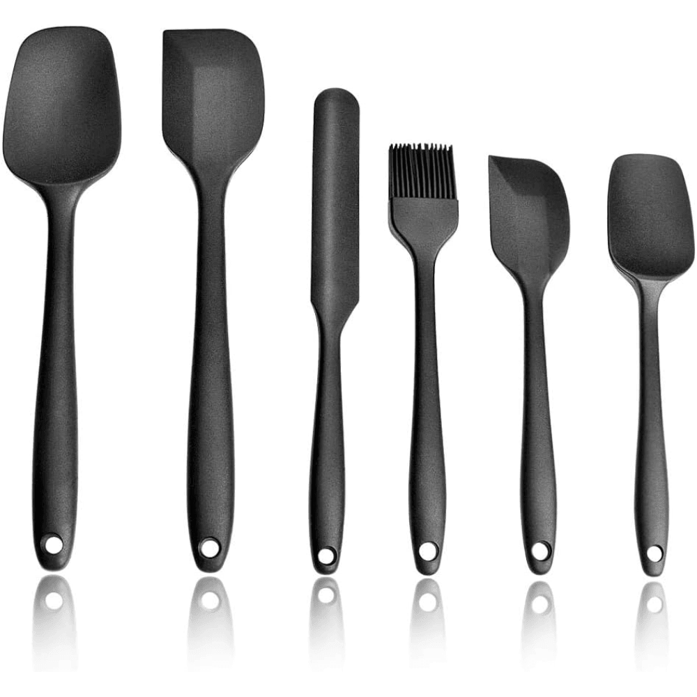 Set ustensile bucatarie Koken.ro, 6 spatule silicon, Rezistente la caldura, Negru + Suport Lingura - köken