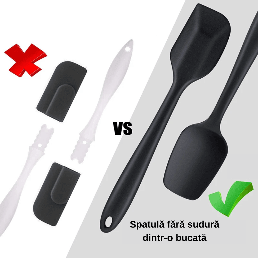 Set ustensile bucatarie Koken, 6 spatule silicon, Rezistente la caldura, Negru + Suport Lingura - 2 | YEO