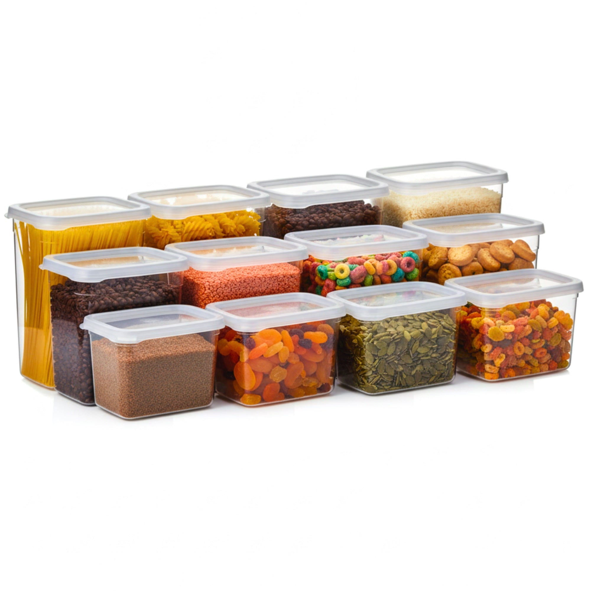 Set 12 recipiente depozitare alimente Koken, caserole etanse din plastic fara BPA, rezistente, compatibile cu congelator/microunda, 1.4/2.2/3.3 L, transparente