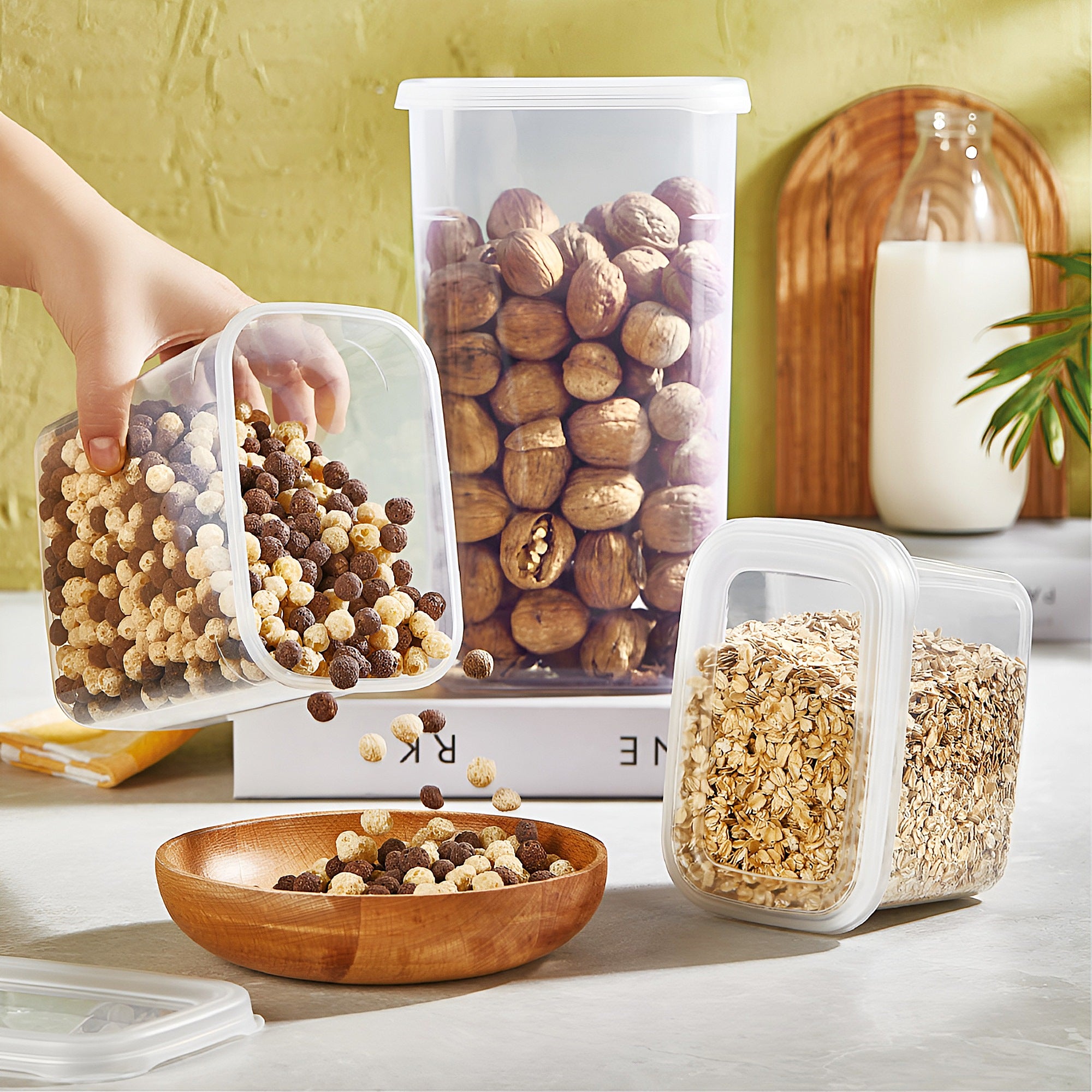 Set 12 recipiente depozitare alimente Koken, caserole etanse din plastic fara BPA, rezistente, compatibile cu congelator/microunda, 1.4/2.2/3.3 L, Transparente - 4 | YEO