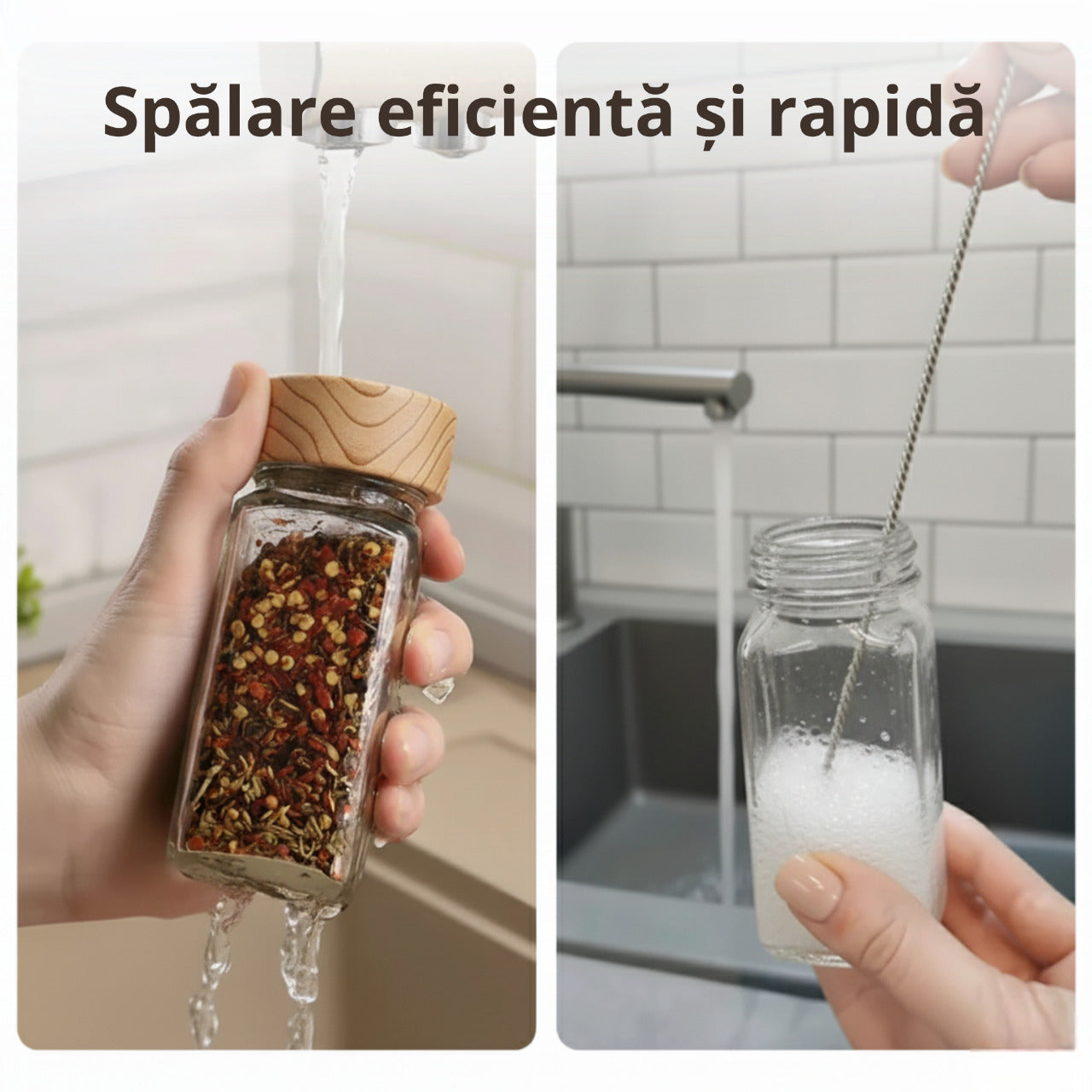 Set 12 recipiente pentru condimente cu suport din lemn Koken, sare/piper/paprika, compact si functional, sticla groasa, capace din lemn natural, transparent - 3 | YEO
