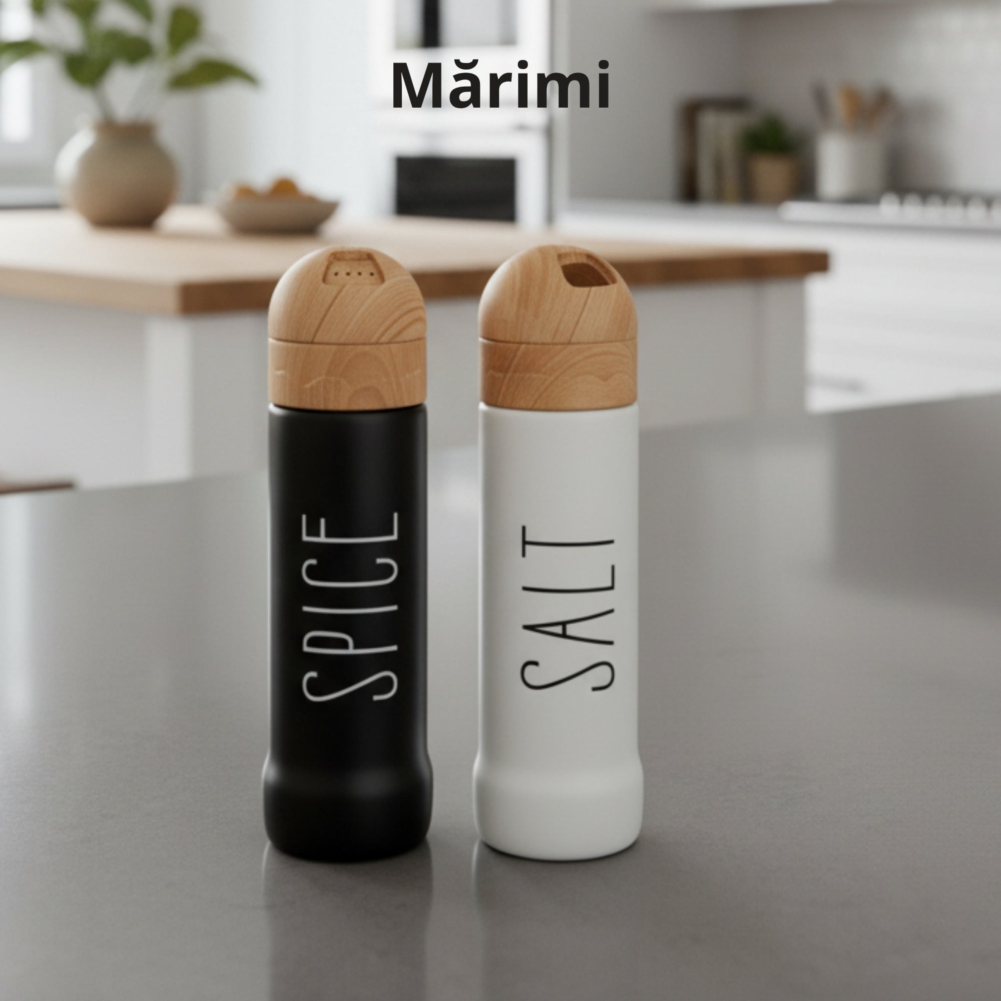 Set 2 recipiente Koken pentru condimente, sare/piper, design ergonomic, stil minimalist,  din lemn natural, alb/negru - 1 | YEO