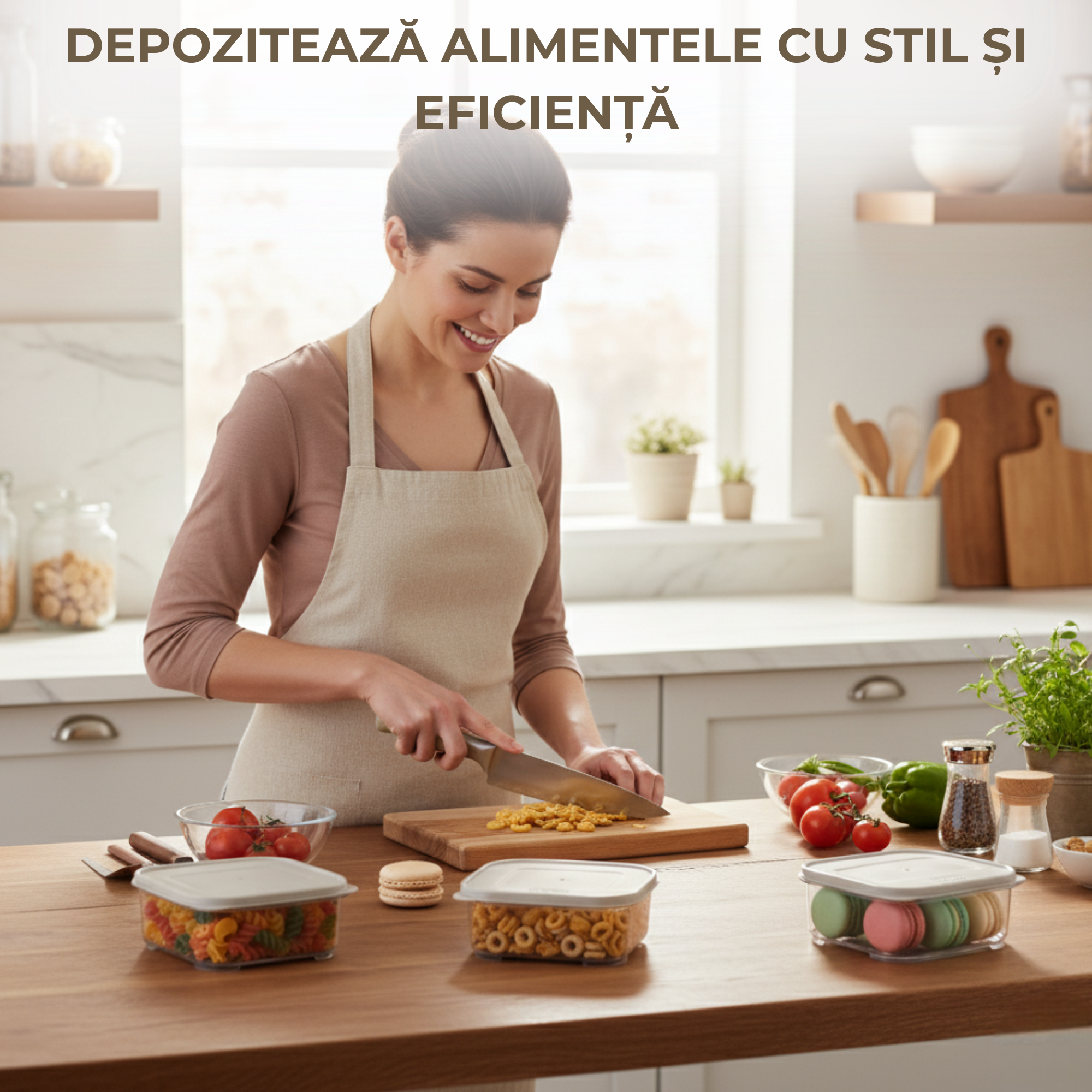 Set 4 recipient de depozitare alimente Koken, organizare ușoară, etanșe, cutie cu capac, plastic fără BPA, rezistent la rece, 0.2L, 0.53L, 1.1L, 2.2L Transparent/Bej - 2 | YEO