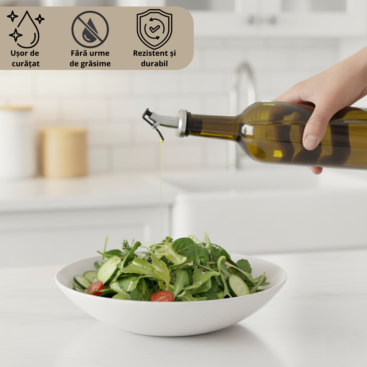 Set 2 Oliviere Koken din Sticla, 750 ml, pentru Ulei, Sos de Soia, Otet,Siropuri, cu suport metalic, Verdeu2028 - 2 | YEO