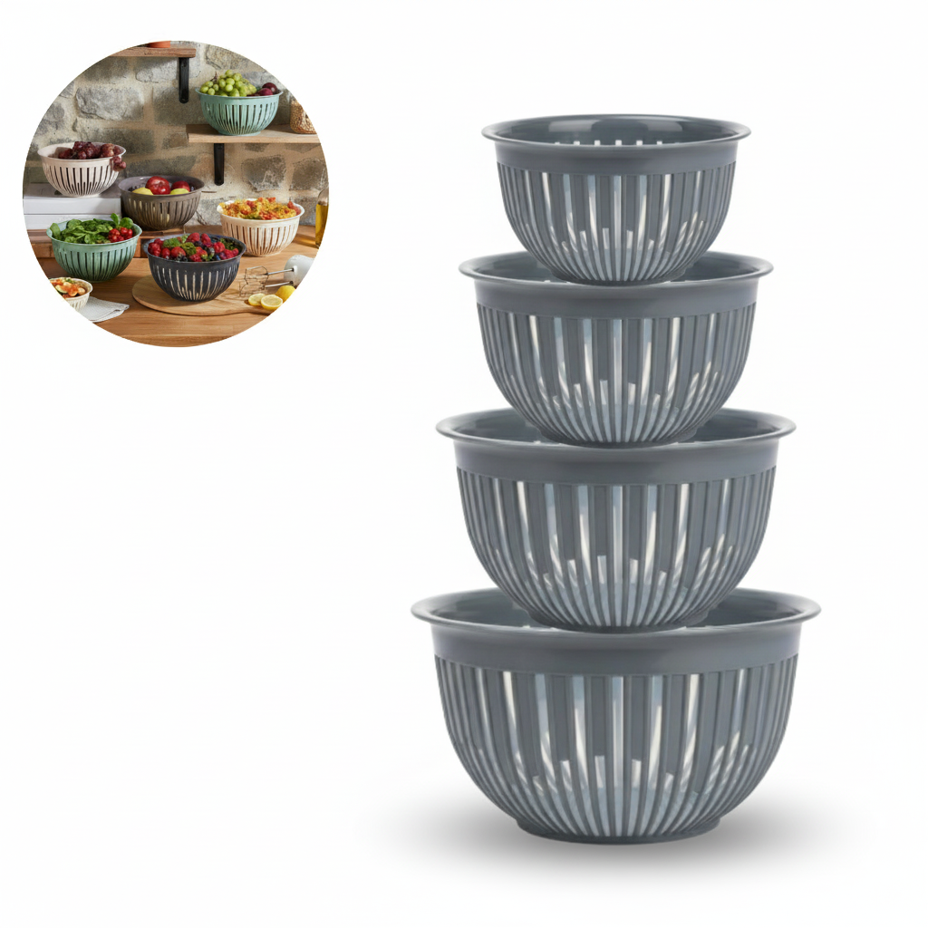 Set 4 boluri din plastic durabil Koken pentru salate, fructe si mancare gatita,0.45 /1.6 /3.6 /5.6 L, fara BPA