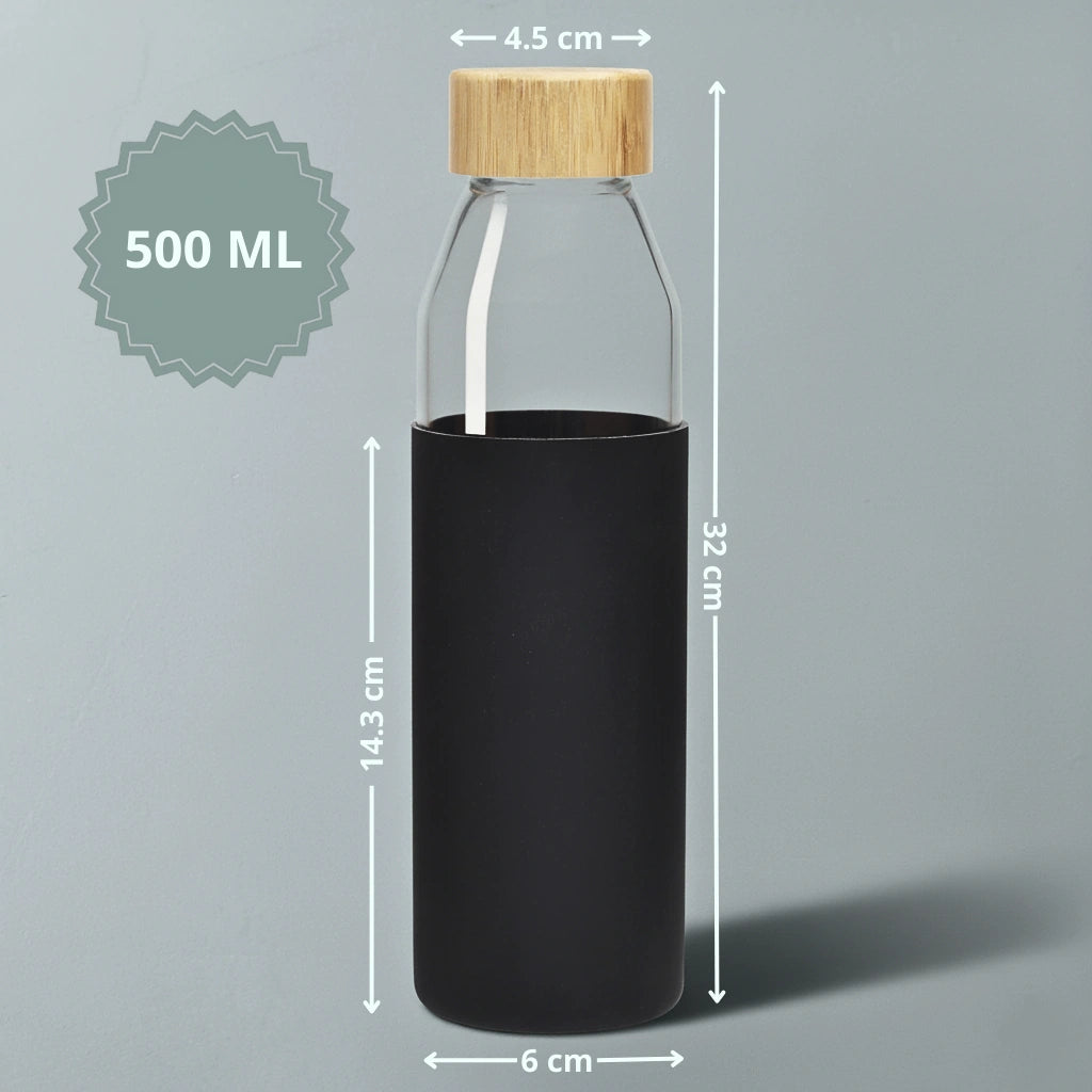 Sticla borosilicata Koken 500ml cu husa silicon antiderapanta, reutilizabila, capac bambus, rezistenta la bauturi fierbinti/reci, apa/suc/ceai/cafea, 23x6 cm, Albastru - 1 | YEO