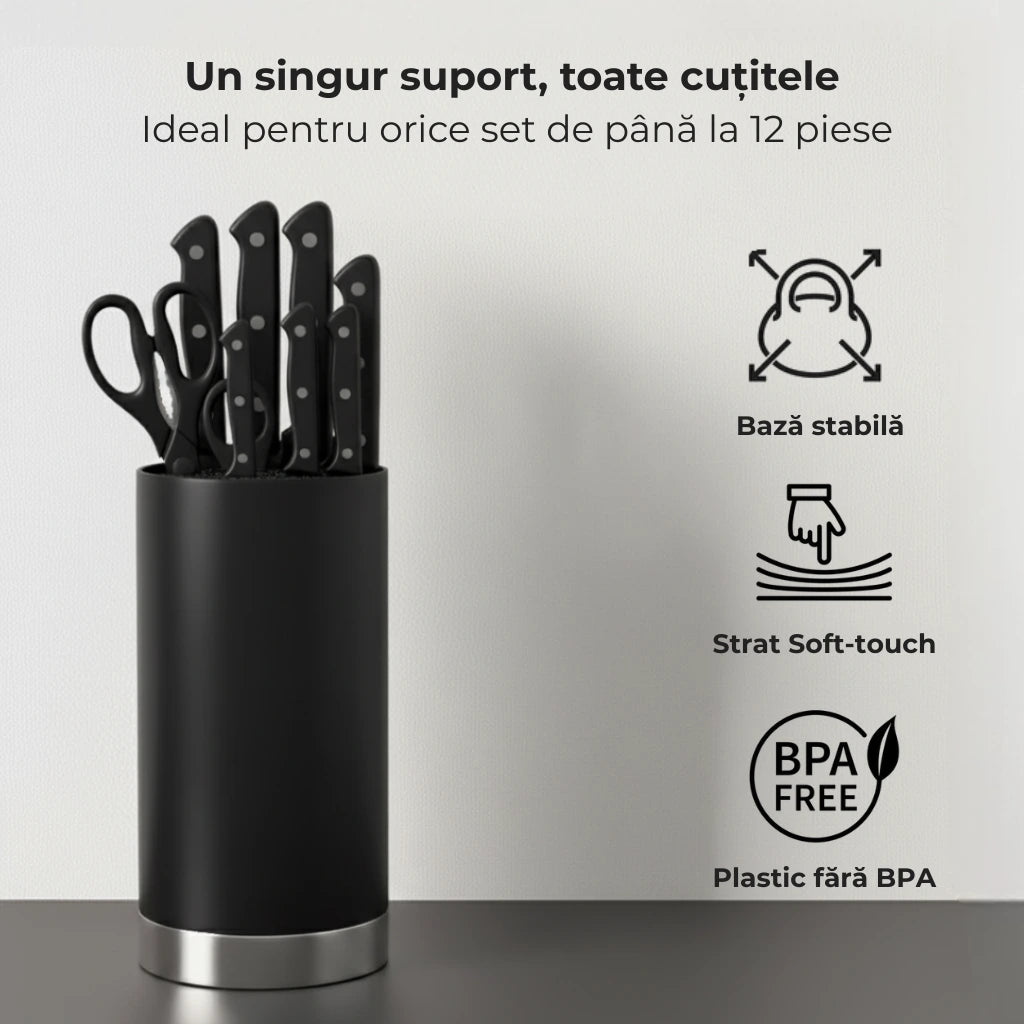 Suport pentru cuțite universal Koken, material plastic dur fara BPA, design modern, usor de curatat, soft-touch, negru mat, 22x11 cm - 3 | YEO
