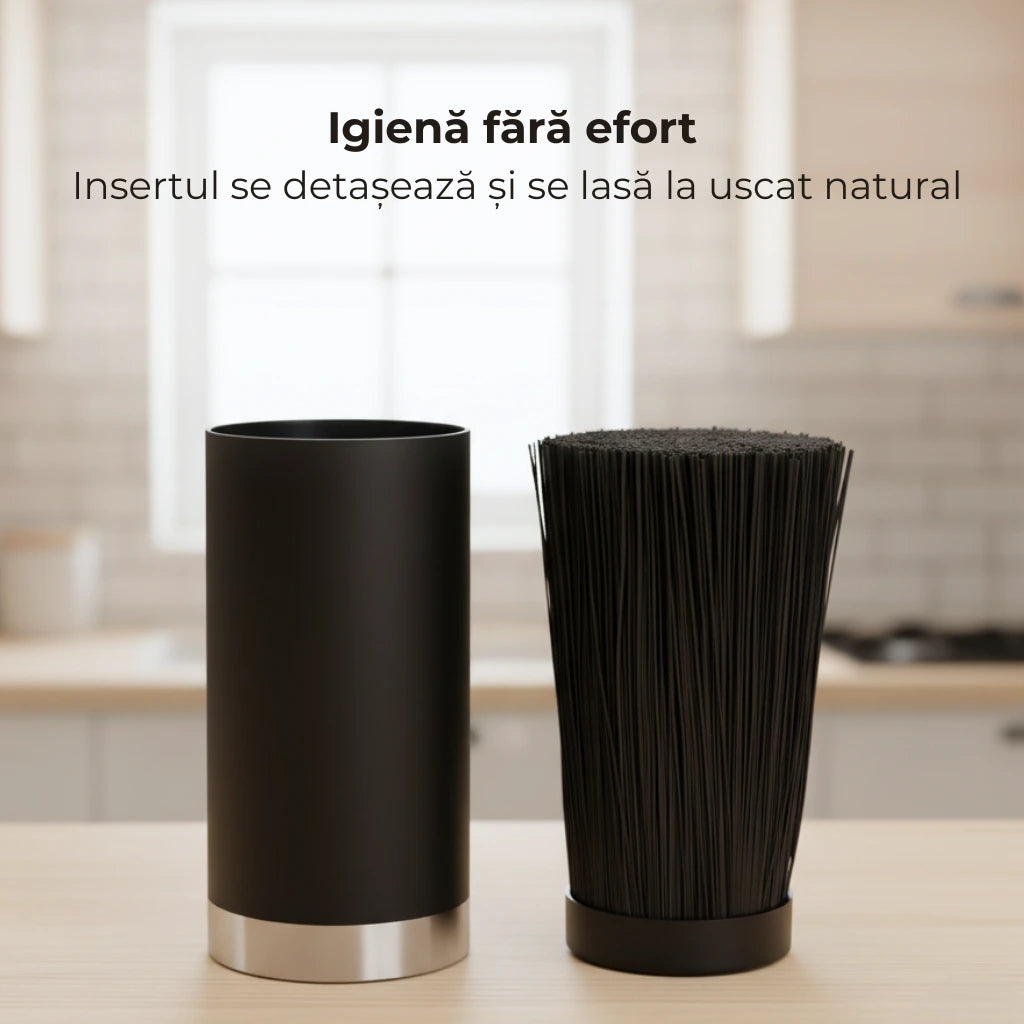 Suport pentru cuțite universal Koken, material plastic dur fara BPA, design modern, usor de curatat, soft-touch, negru mat, 22x11 cm - 4 | YEO