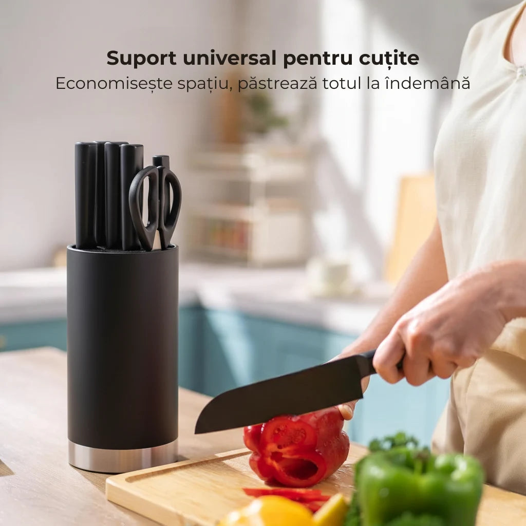 Suport pentru cuțite universal Koken, material plastic dur fara BPA, design modern, usor de curatat, soft-touch, negru mat, 22x11 cm - 6 | YEO