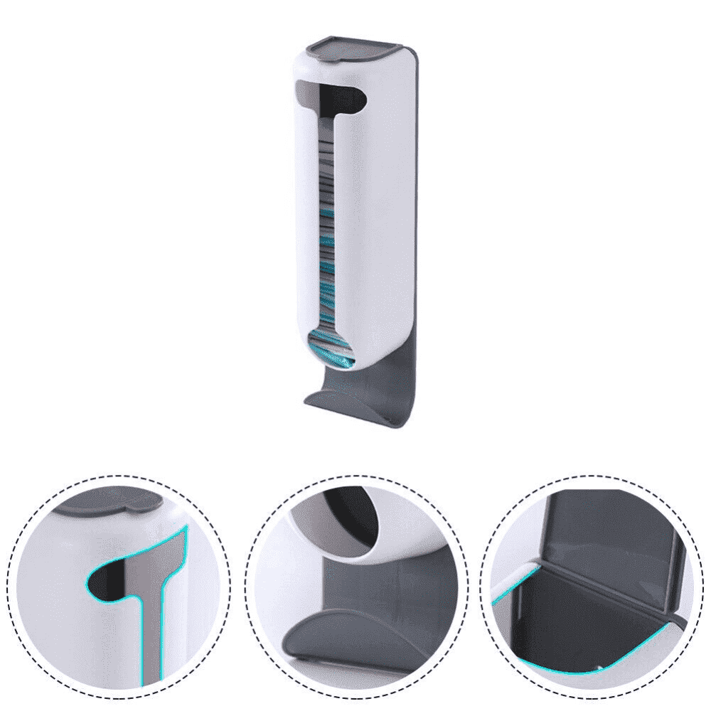 Suport pentru Pungi Koken, Organizator din plastic cu capac, Spatiu suplimentar pentru saci de gunoi, 37 x 10 x 8,4 cm, Alb