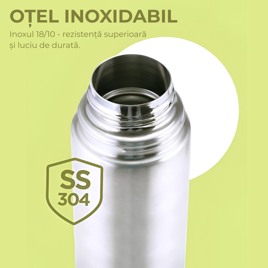 Termos pentru băuturi Koken, inox 304, capacitate 1000 ml, perete dublu, 10h mentinere temperatura rece sau fierbinte, 32×8.3 cm, metalic - 4 | YEO